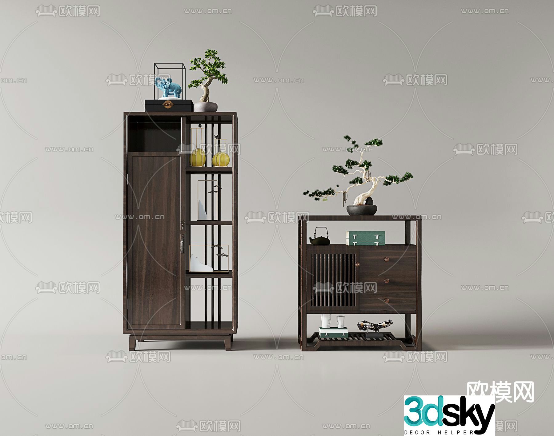 New Chinese side cabinet 3D model of entrance cabinet