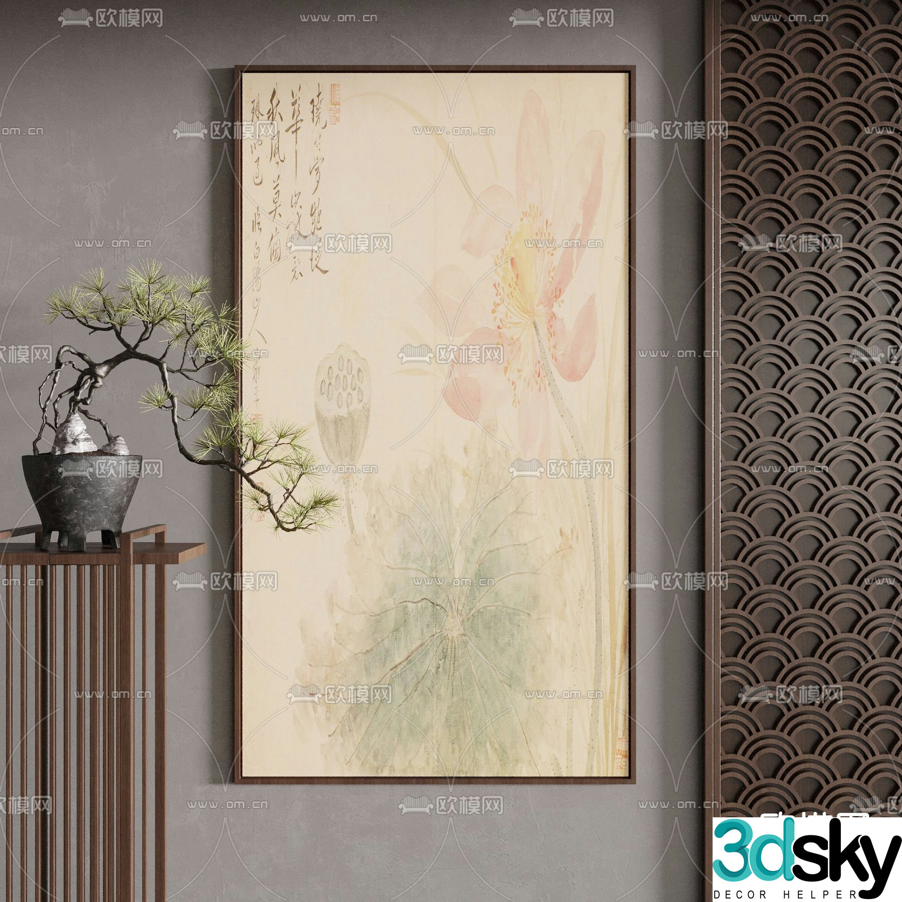 New Chinese style plant paintings calligraphy and paintings decorative paintings 3D model