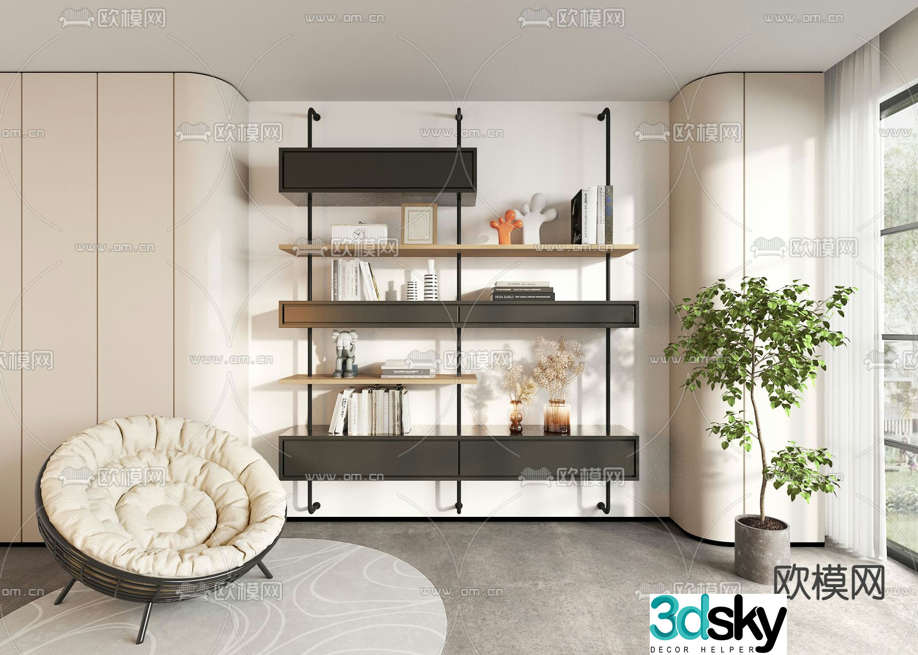 Modern bookshelf shelf 3d model