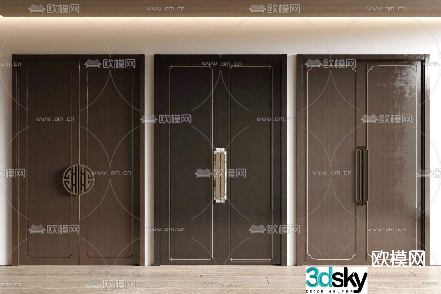 New Chinese double door entrance door villa door 3D model
