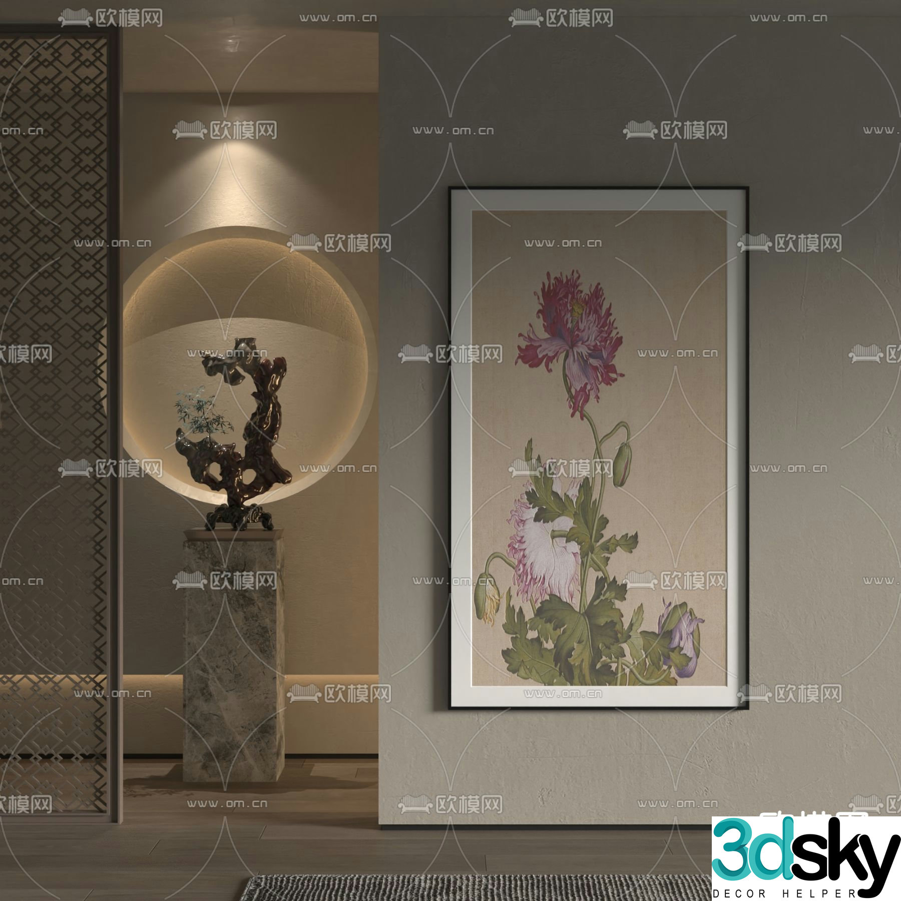 New Chinese style flower painting decorative painting 3d model