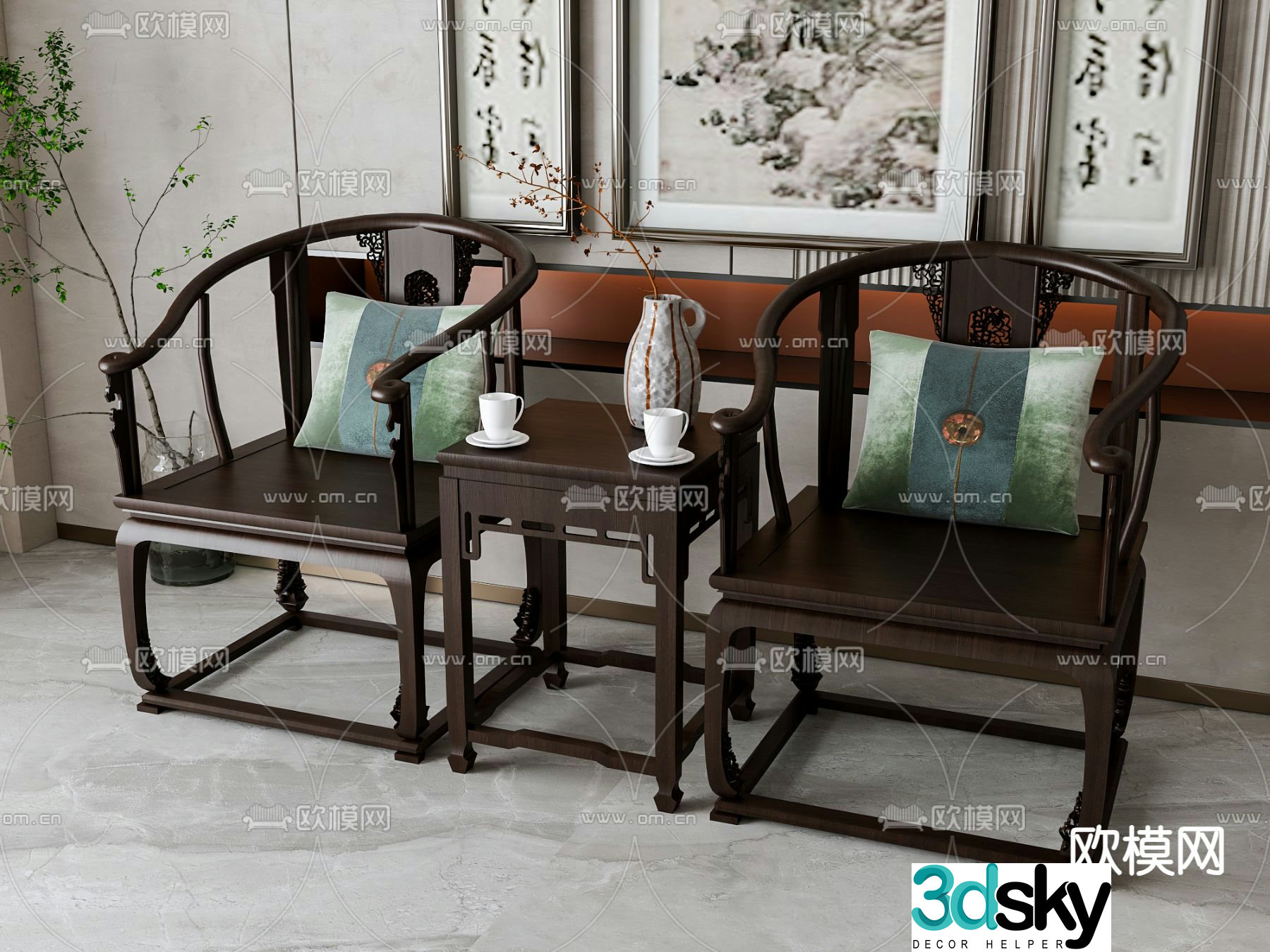 New Chinese style chair armchair table 3d model