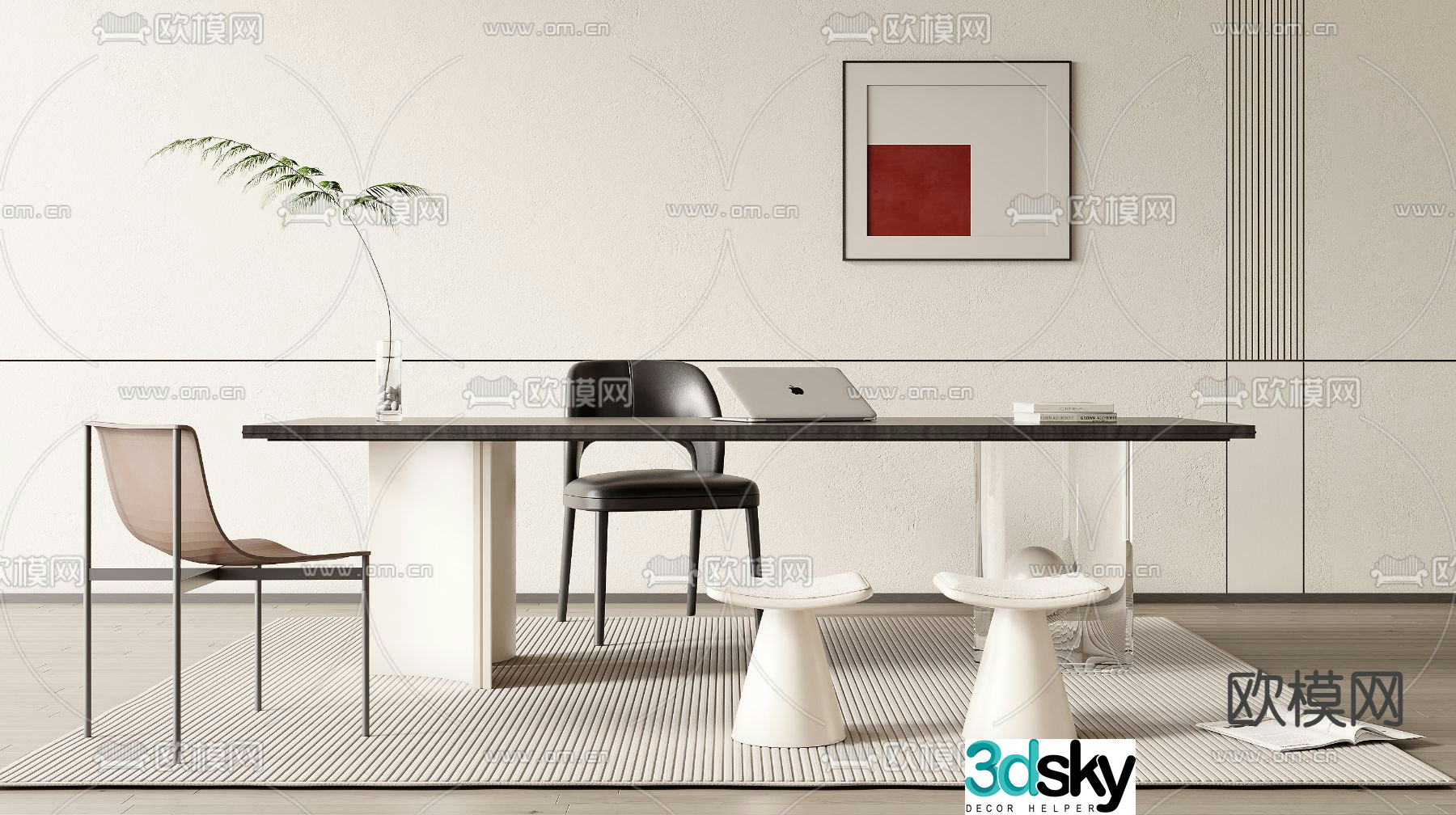 Modern desk computer desk study table 3d model