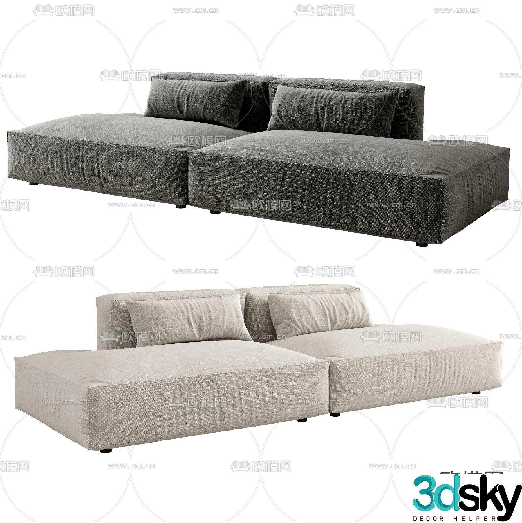 Upholstered Sofa Double Sofa 3D Model