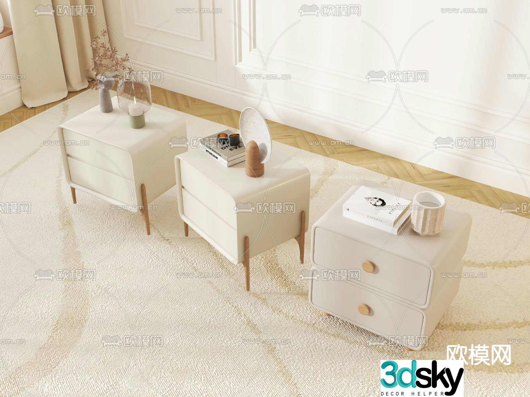 Cream style bedside table 3d model