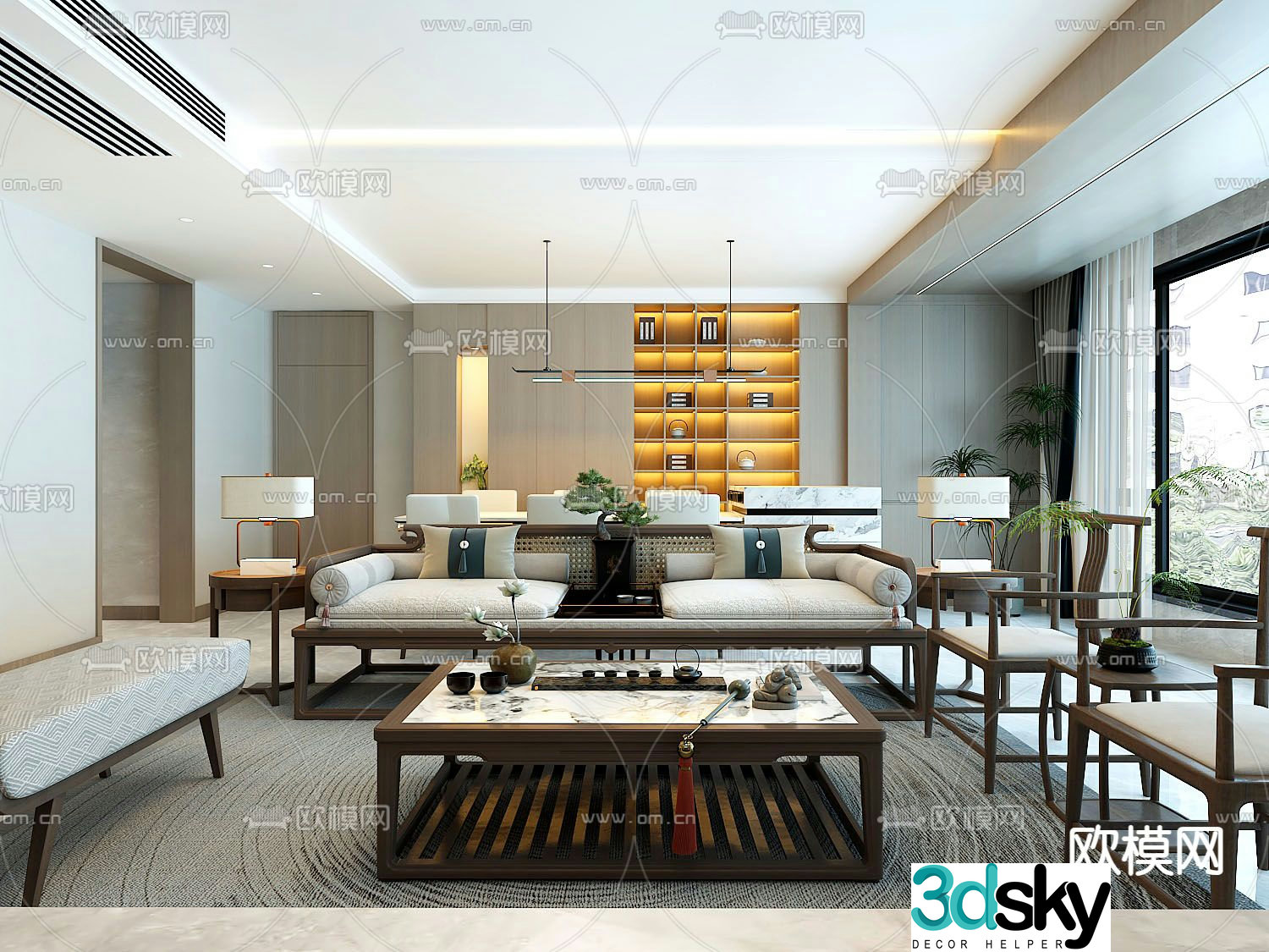 New Chinese style living room dining room 3d model