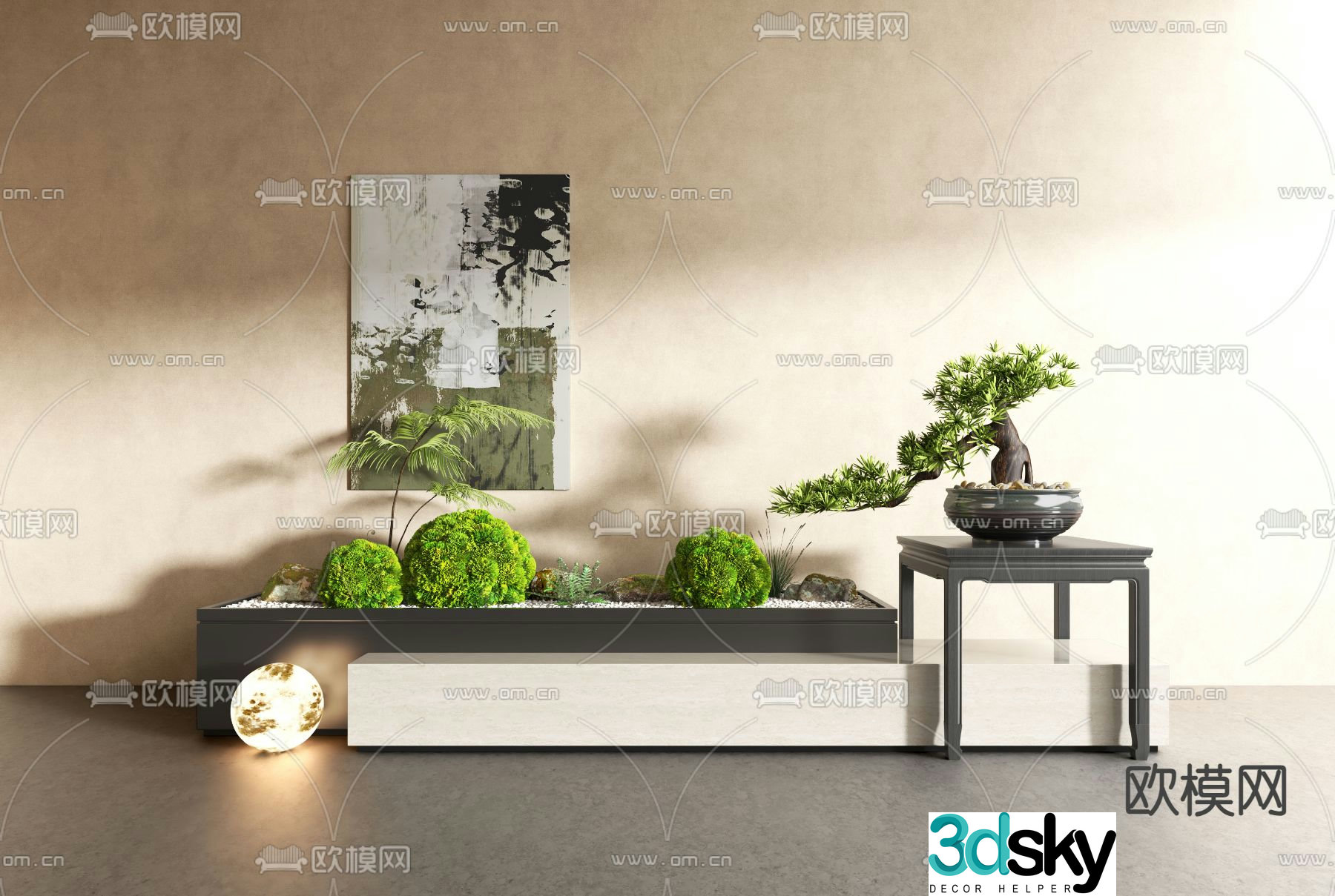 Indoor landscape moss landscaping pine potted plant 3D model
