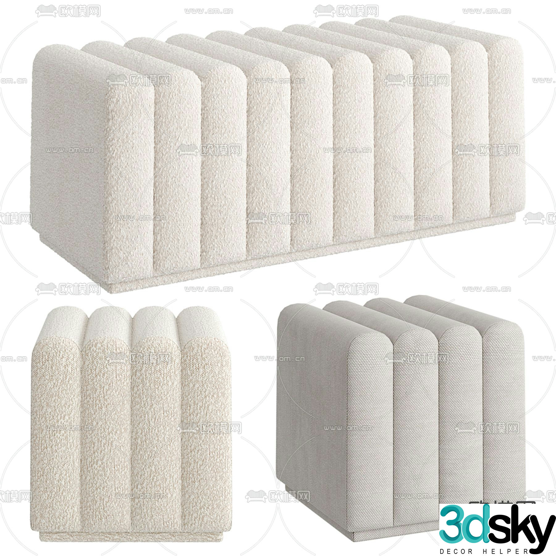 Eichholtz cream style stool sofa stool footrest 3d model