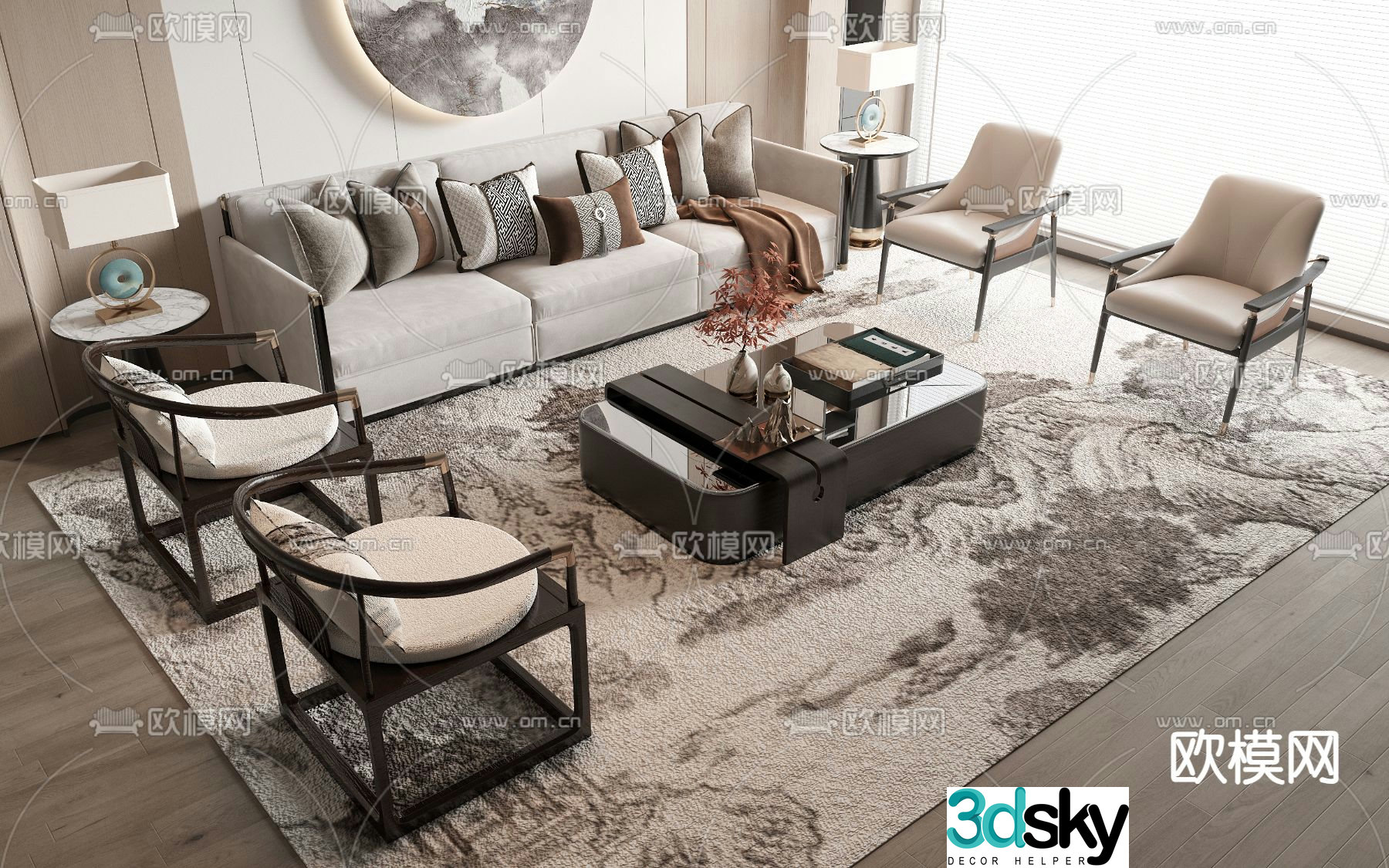 New Chinese style modular sofa 3d model