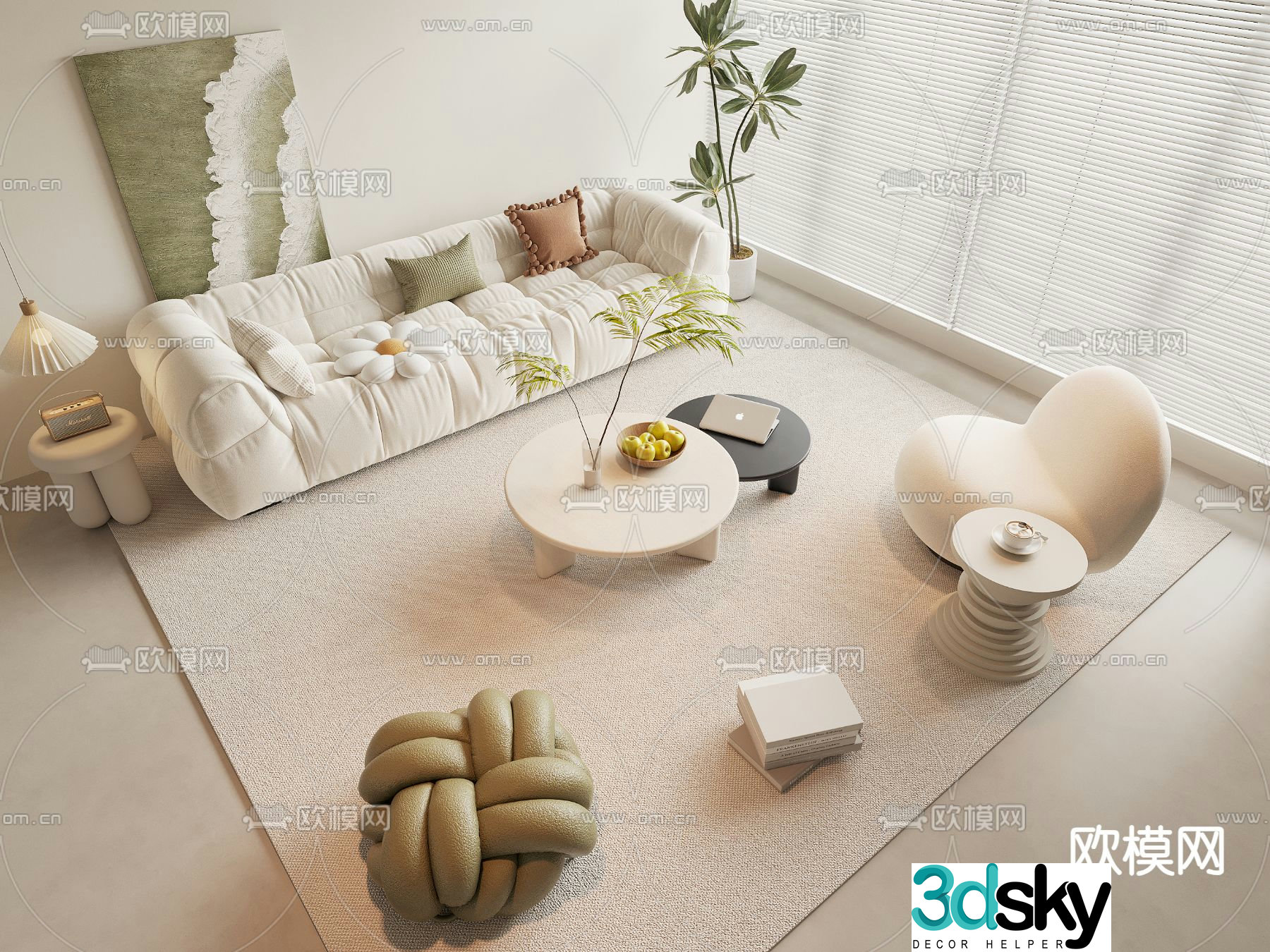 Cream style modular sofa 3d model