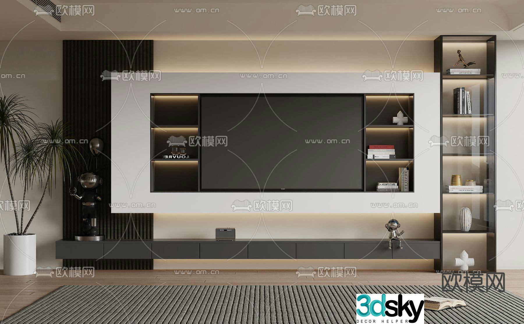 3d model of TV background wall