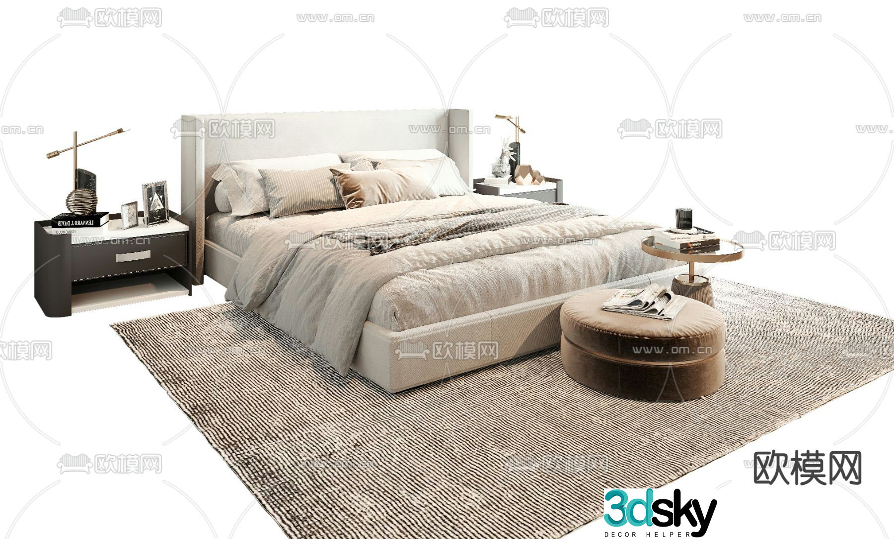 Modern double bed 3d model