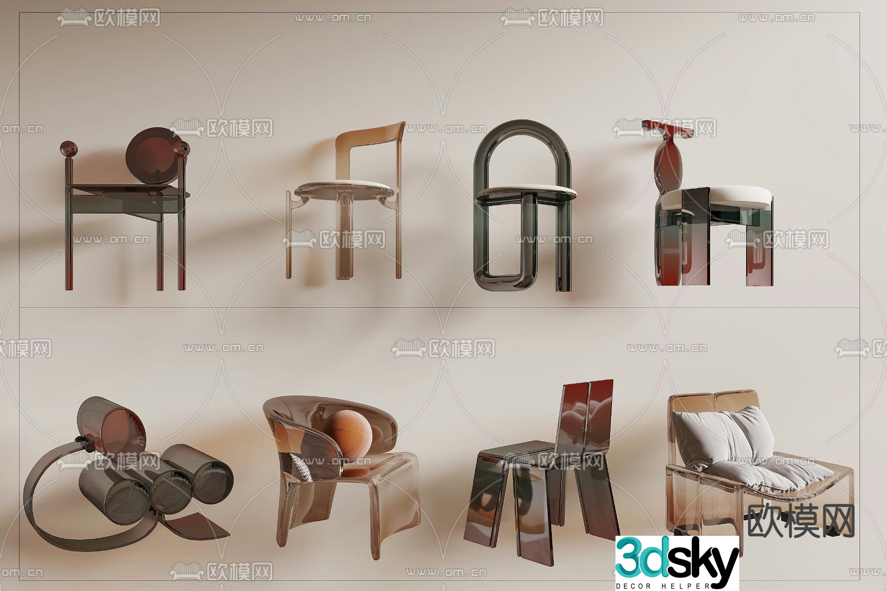 Transparent chair dining chair leisure chair 3d model