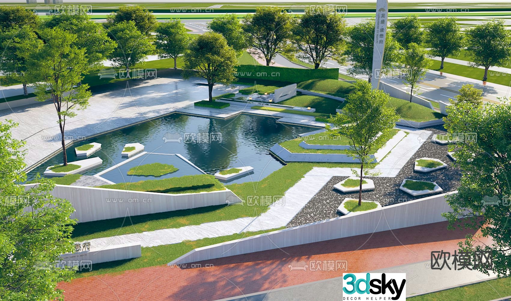 Park landscape micro terrain square garden 3d model