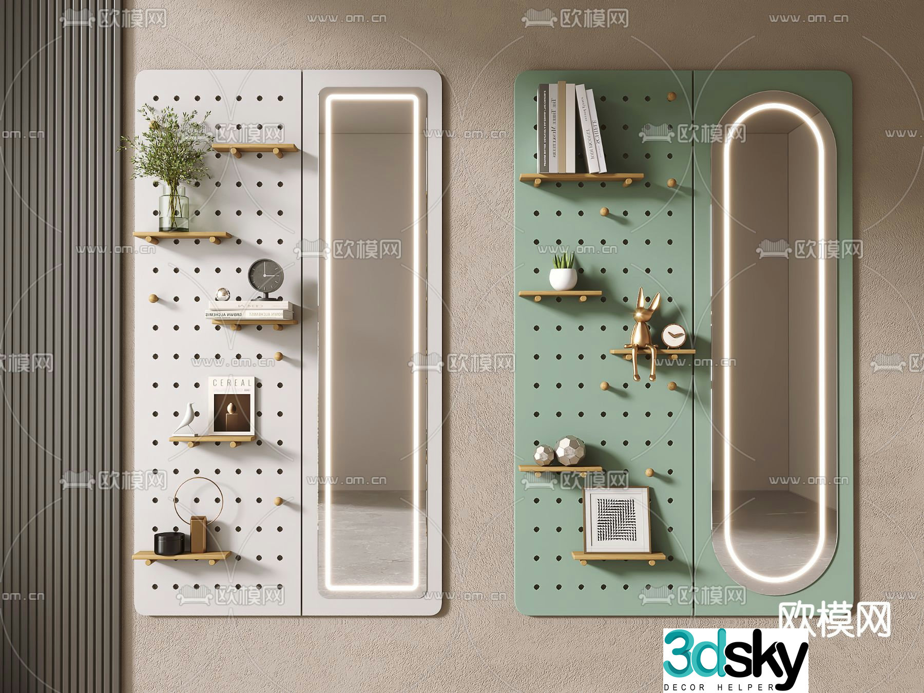 Hole board wall decorative board shelf 3D model