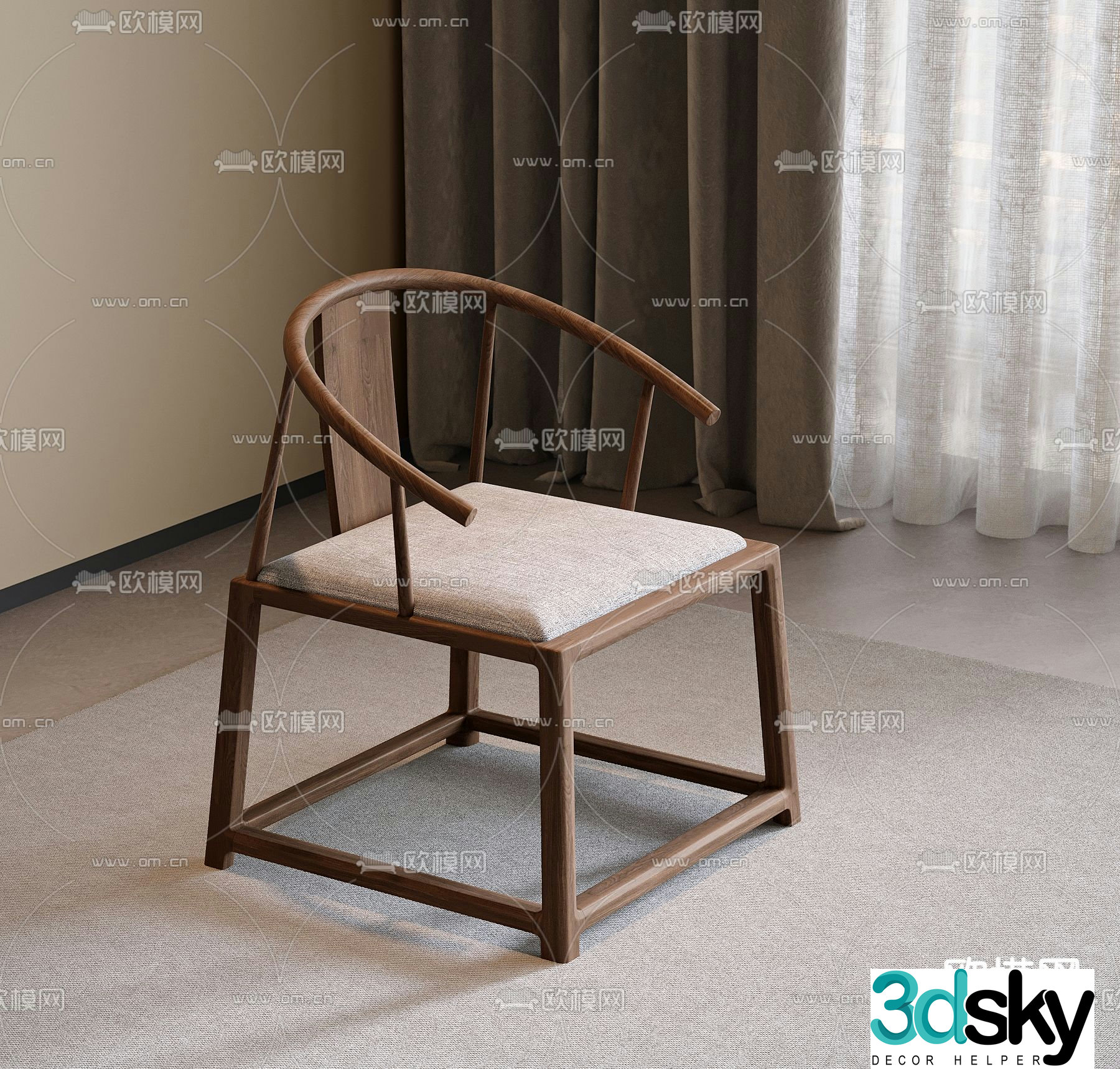 New Chinese style chair arm chair dining chair 3d model
