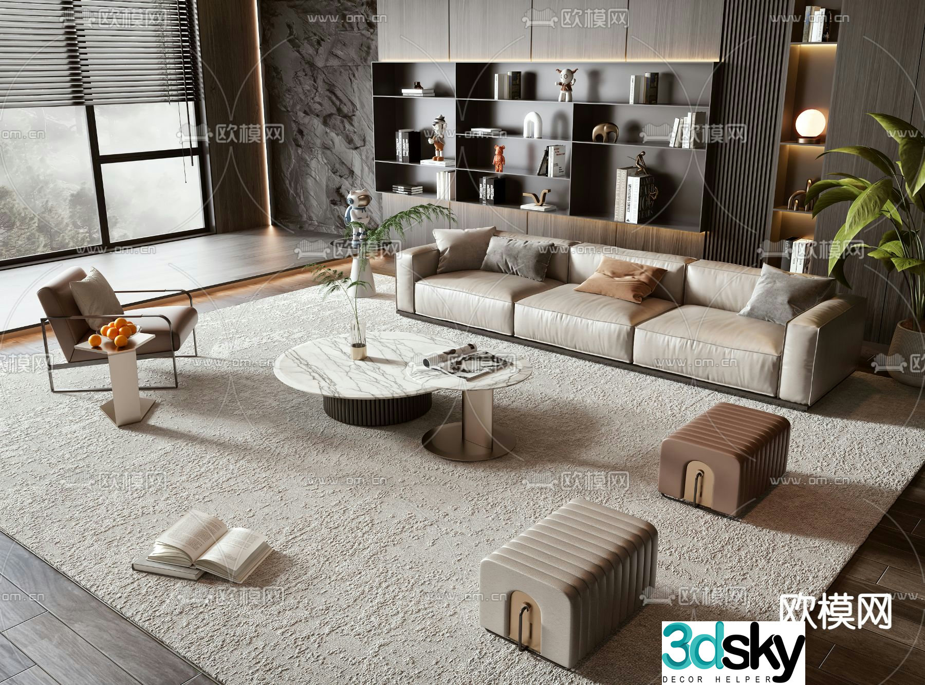 Modern modular sofa leather sofa 3d model