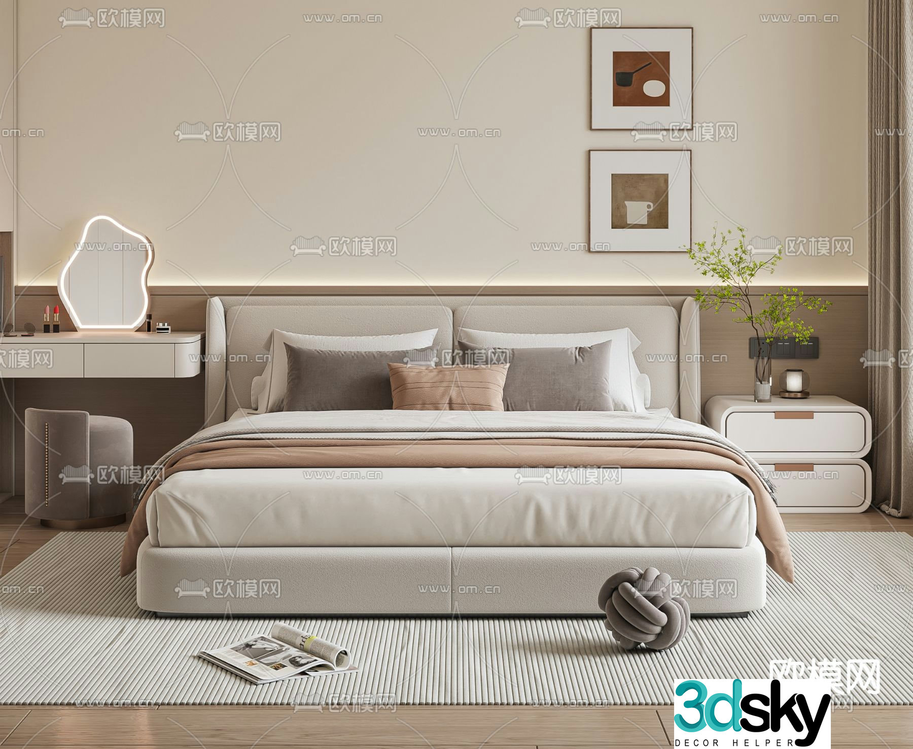 Modern double bed 3d model