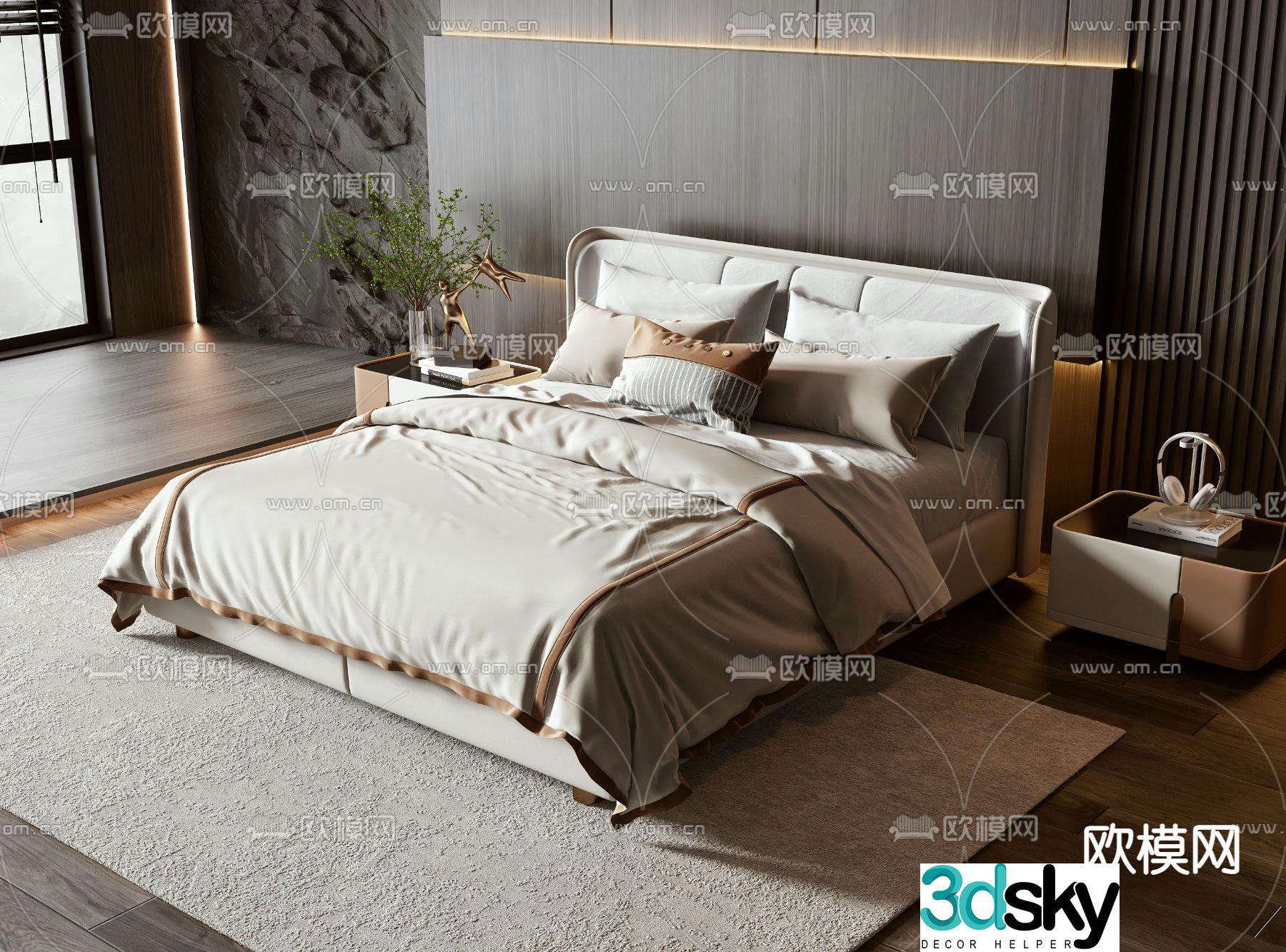 Modern double bed 3d model