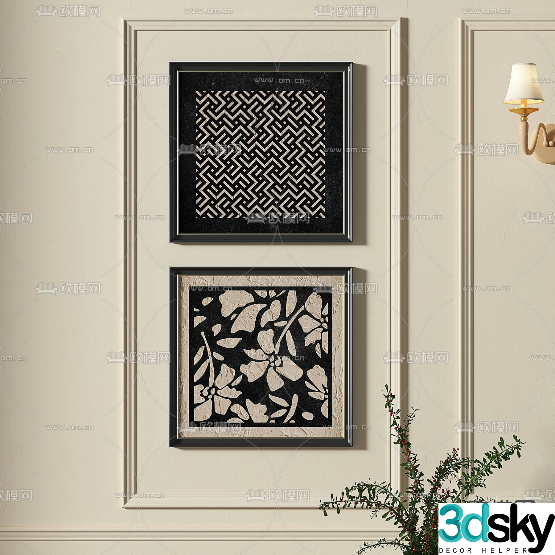 French black and white painting texture painting decorative painting 3d model