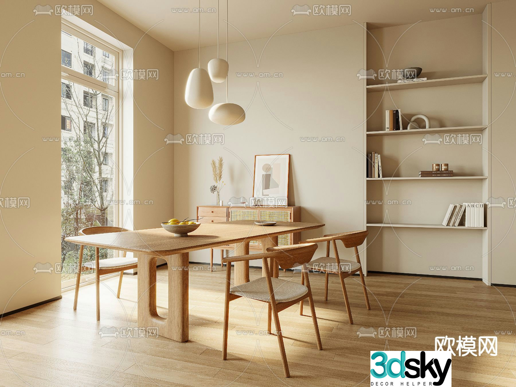 Log style dining table and chairs solid wood dining table 3d model