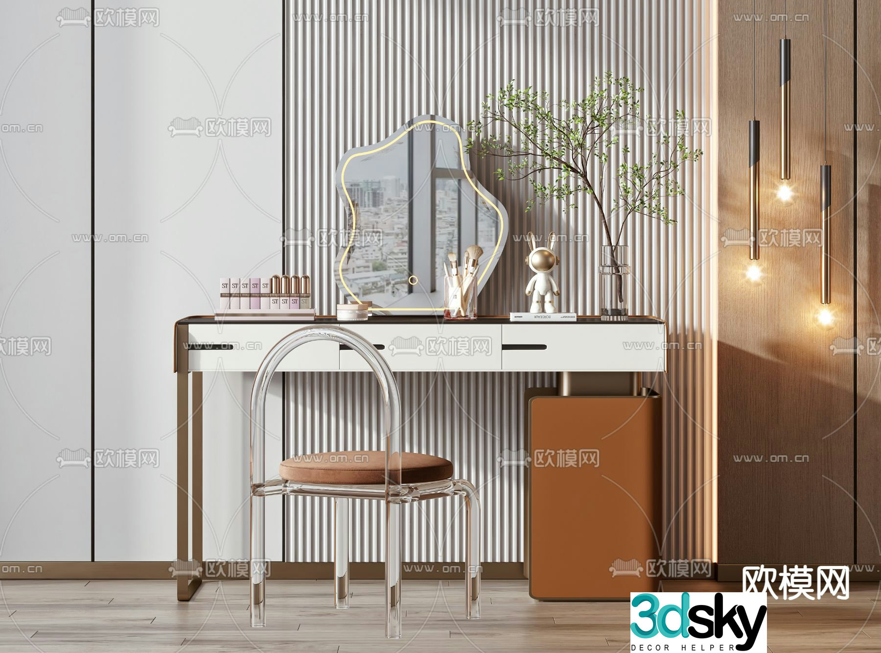 Light luxury dressing table makeup table 3d model