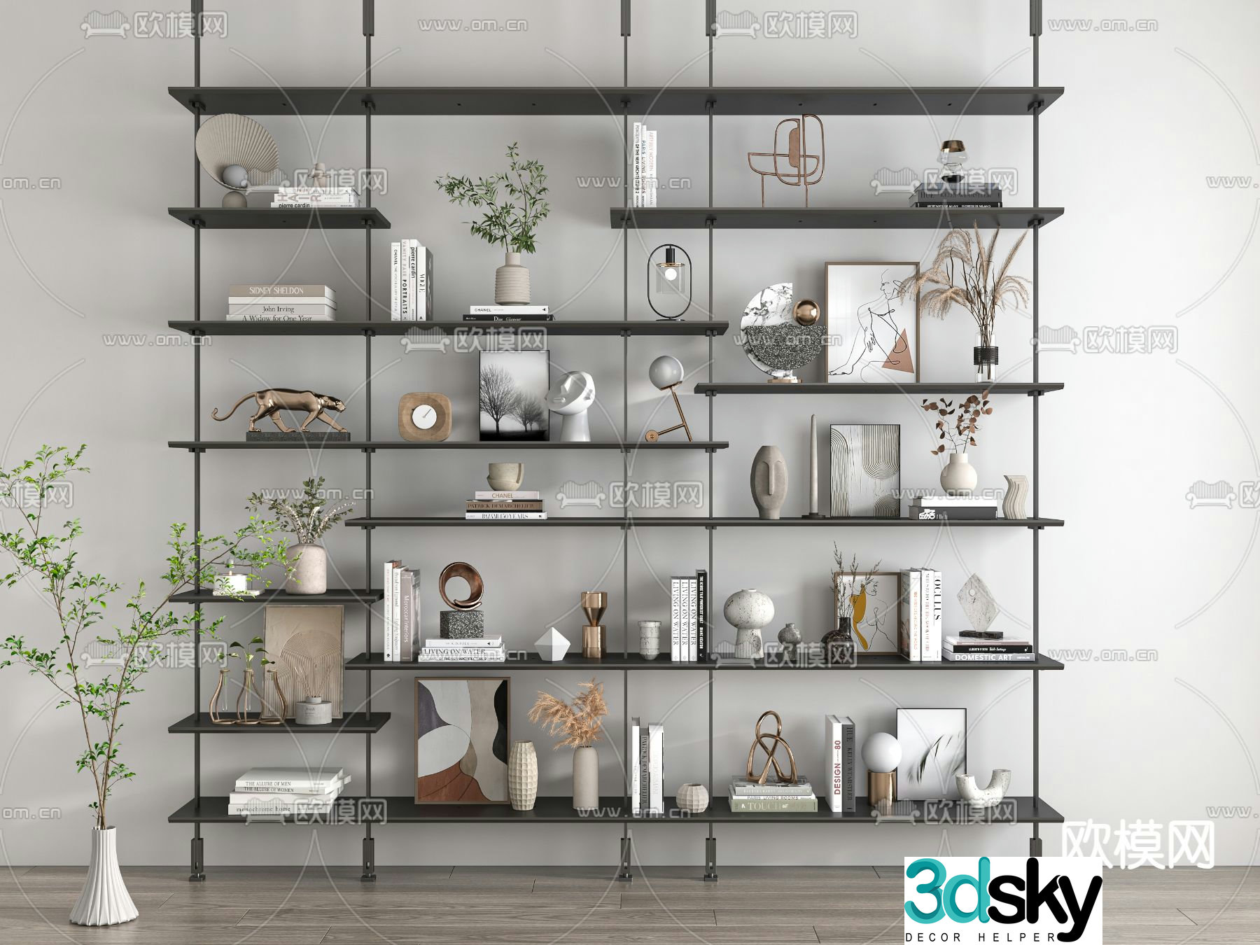 Wrought iron bookshelf shelf display rack 3d model