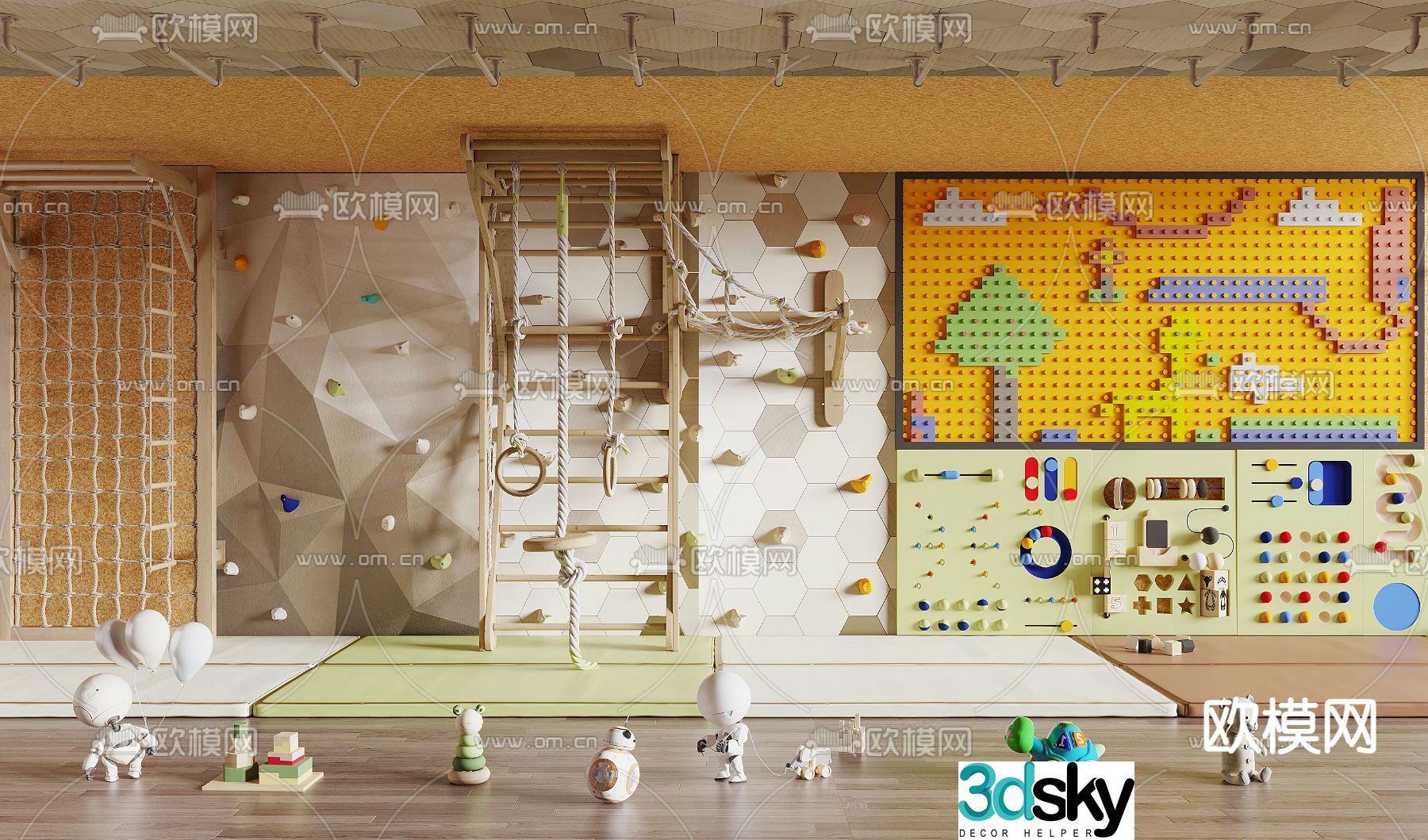 Amusement equipment rock climbing wall climbing frame building block lego wall 3d model