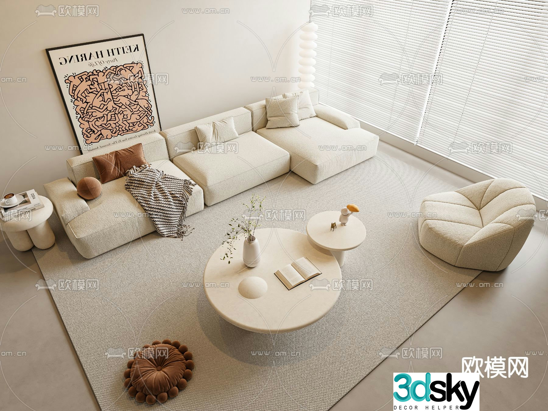 Cream style modular sofa 3d model