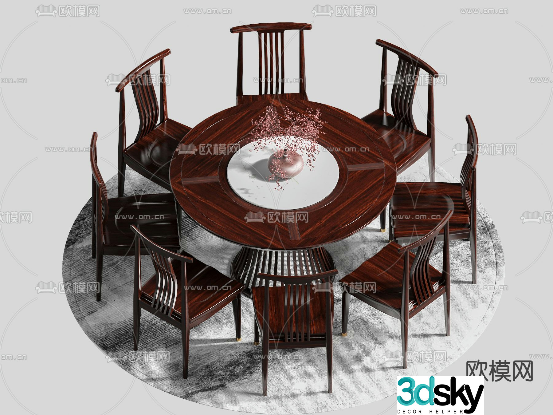 Chinese dining table and chairs round dining table 3d model