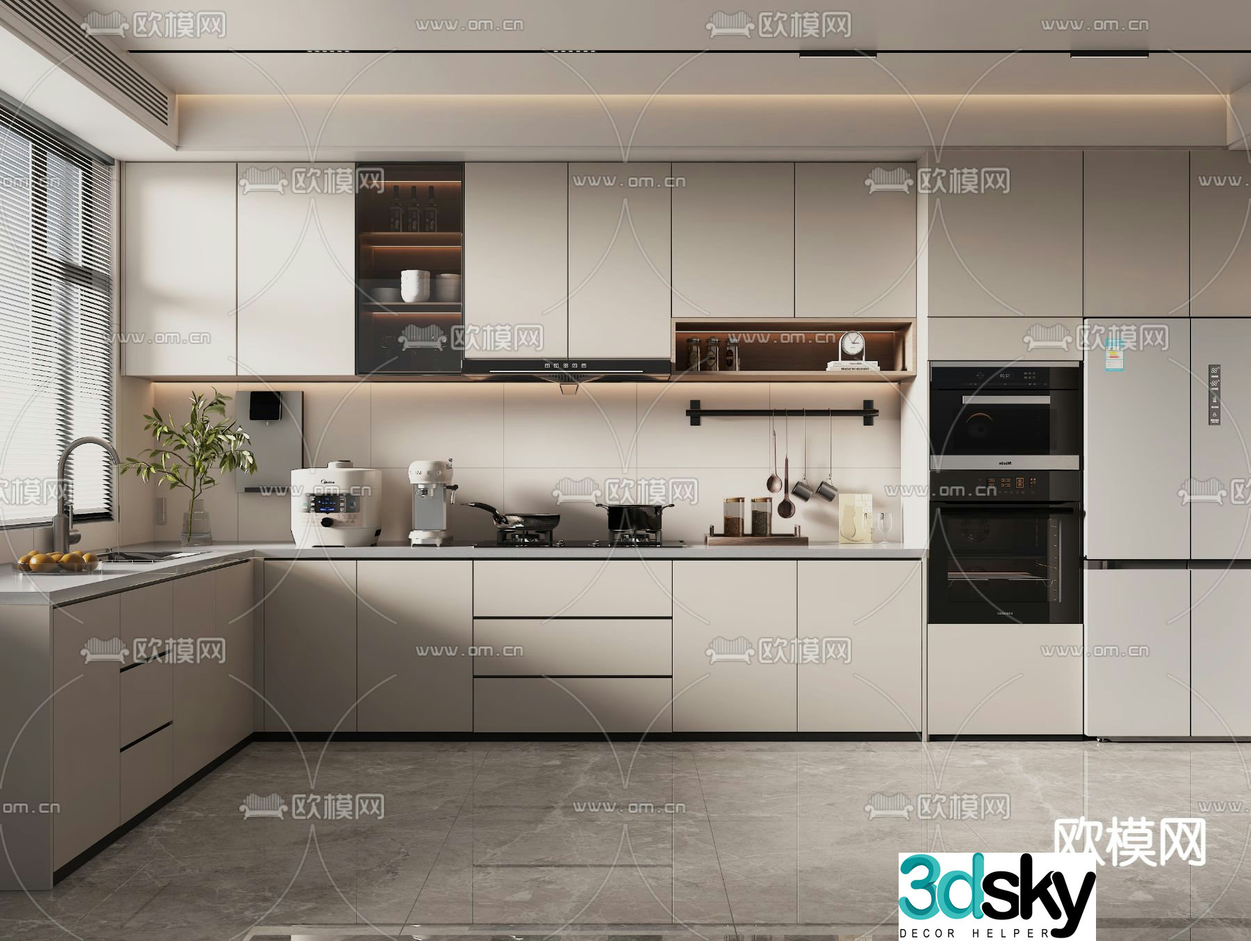 Creamy Kitchen Cabinet 3D Model