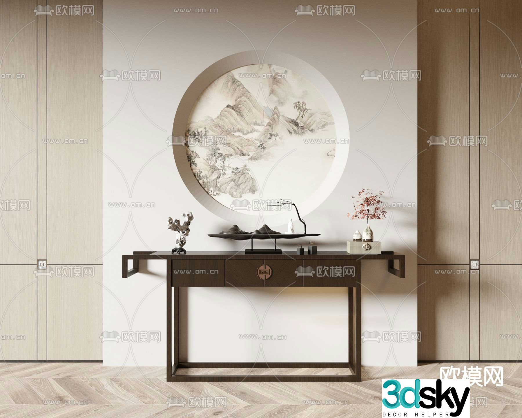 New Chinese-style end view terrace entrance terrace 3D model