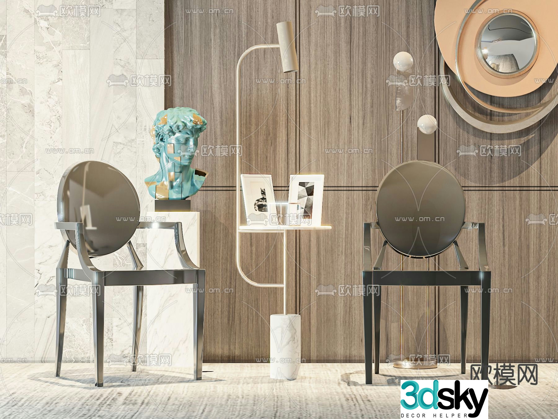 Light luxury leisure chair armchair table 3D model