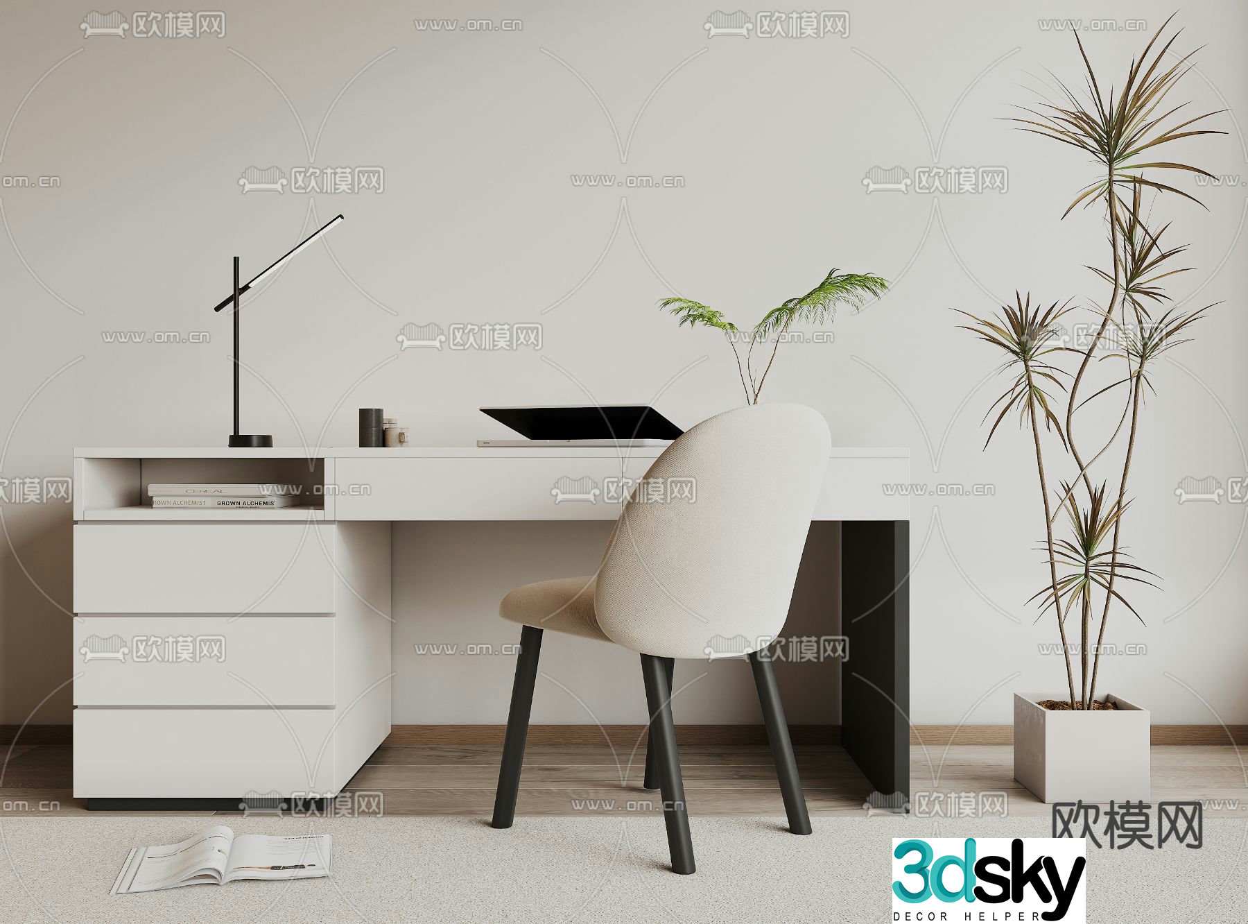 Modern desk computer desk study table 3d model