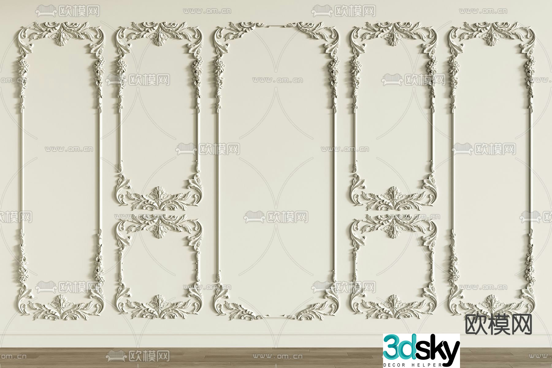 European style carved corner line gypsum line 3d model