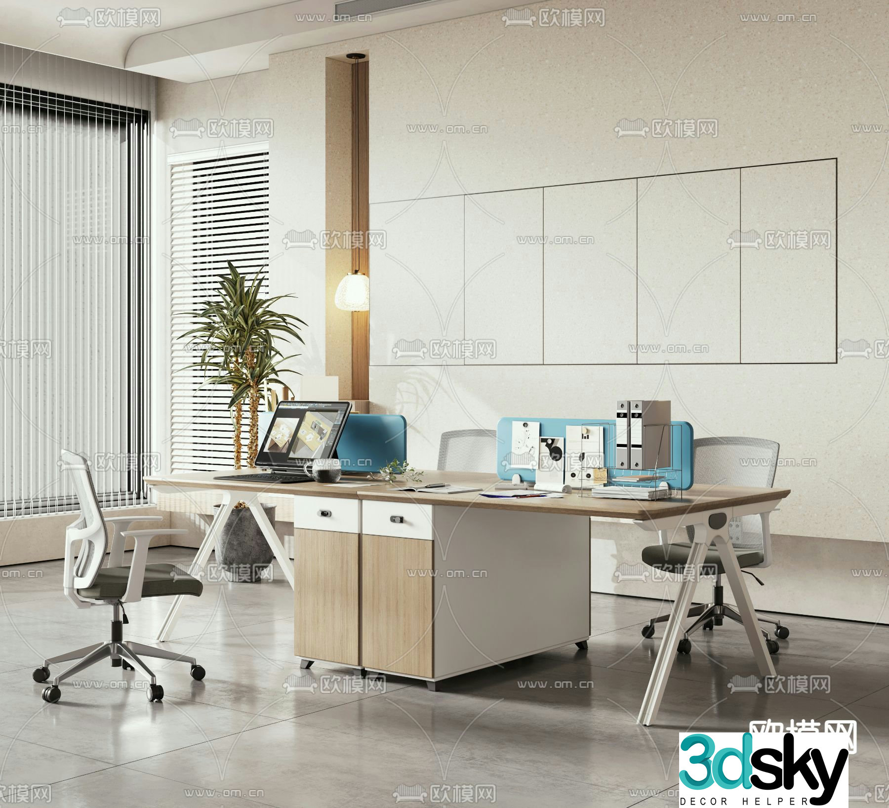 Card space desk work station post 3d model
