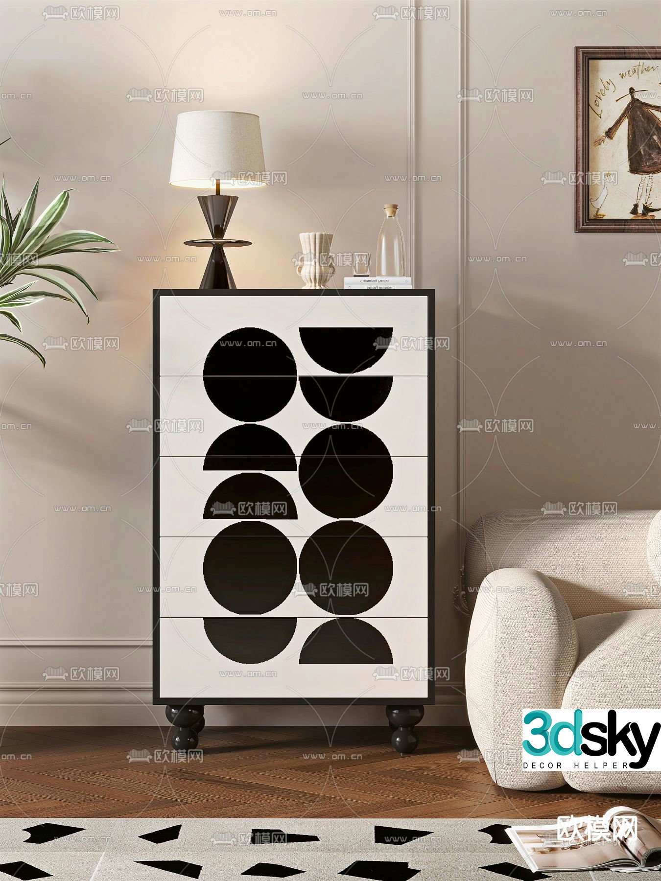 Modern side cabinet chest of drawers entrance cabinet 3d model