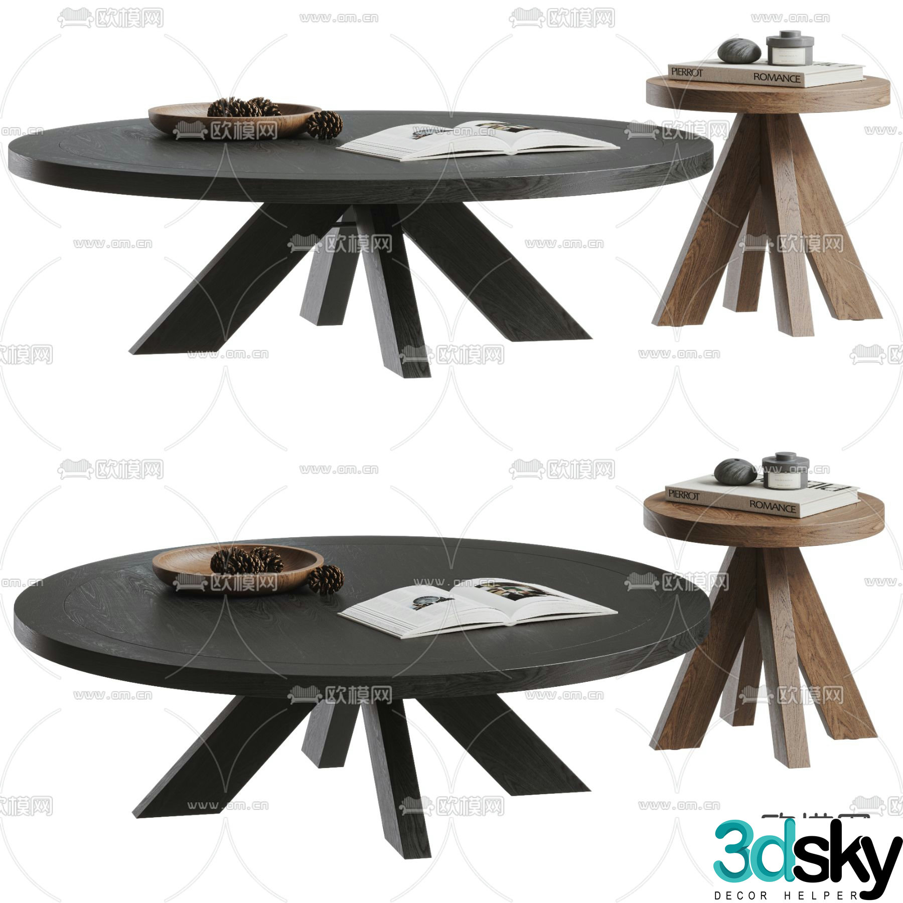 Wabi-sabi coffee table mother-and-son coffee table 3d model