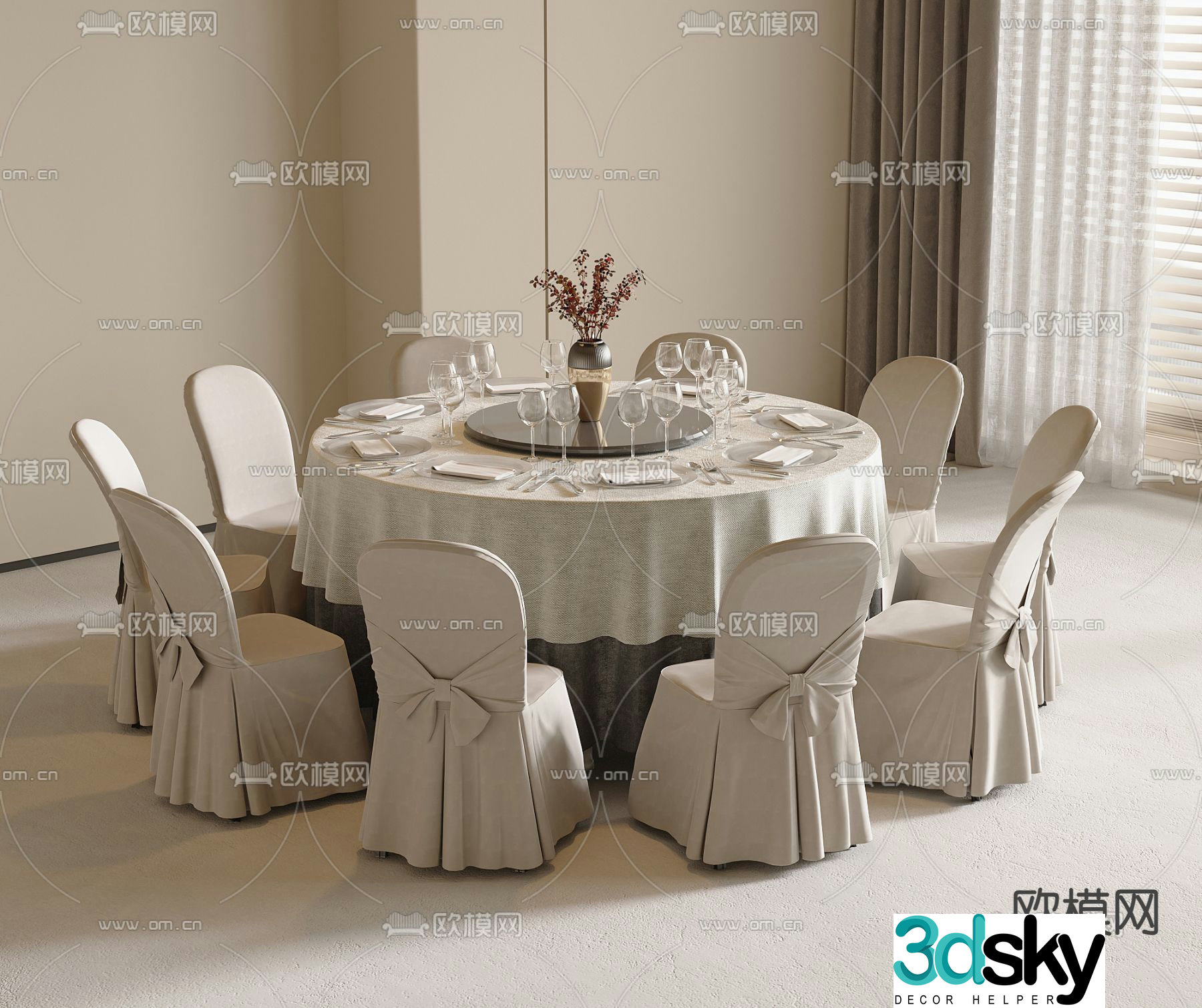 Round dining table and chair 3d model