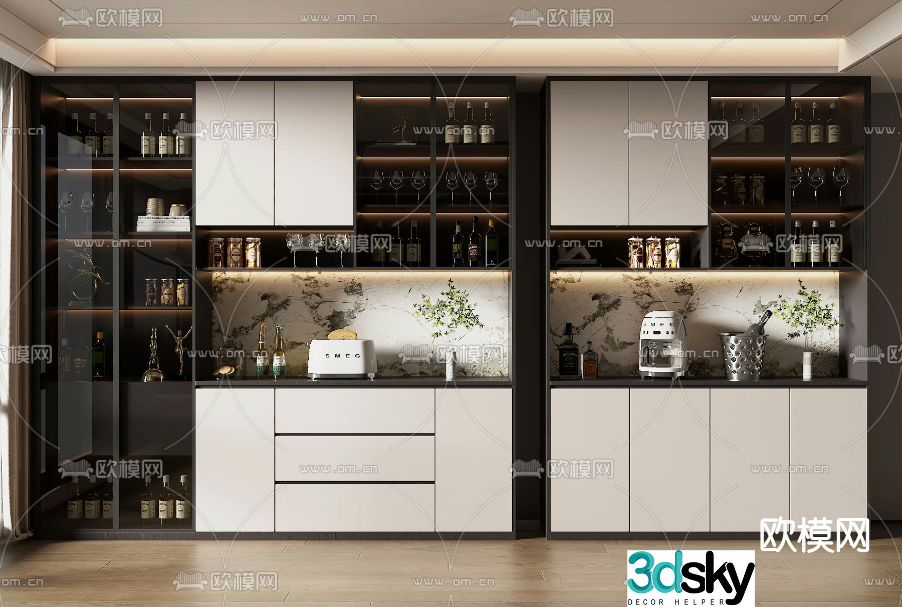 Glass wine cabinet sideboard 3d model