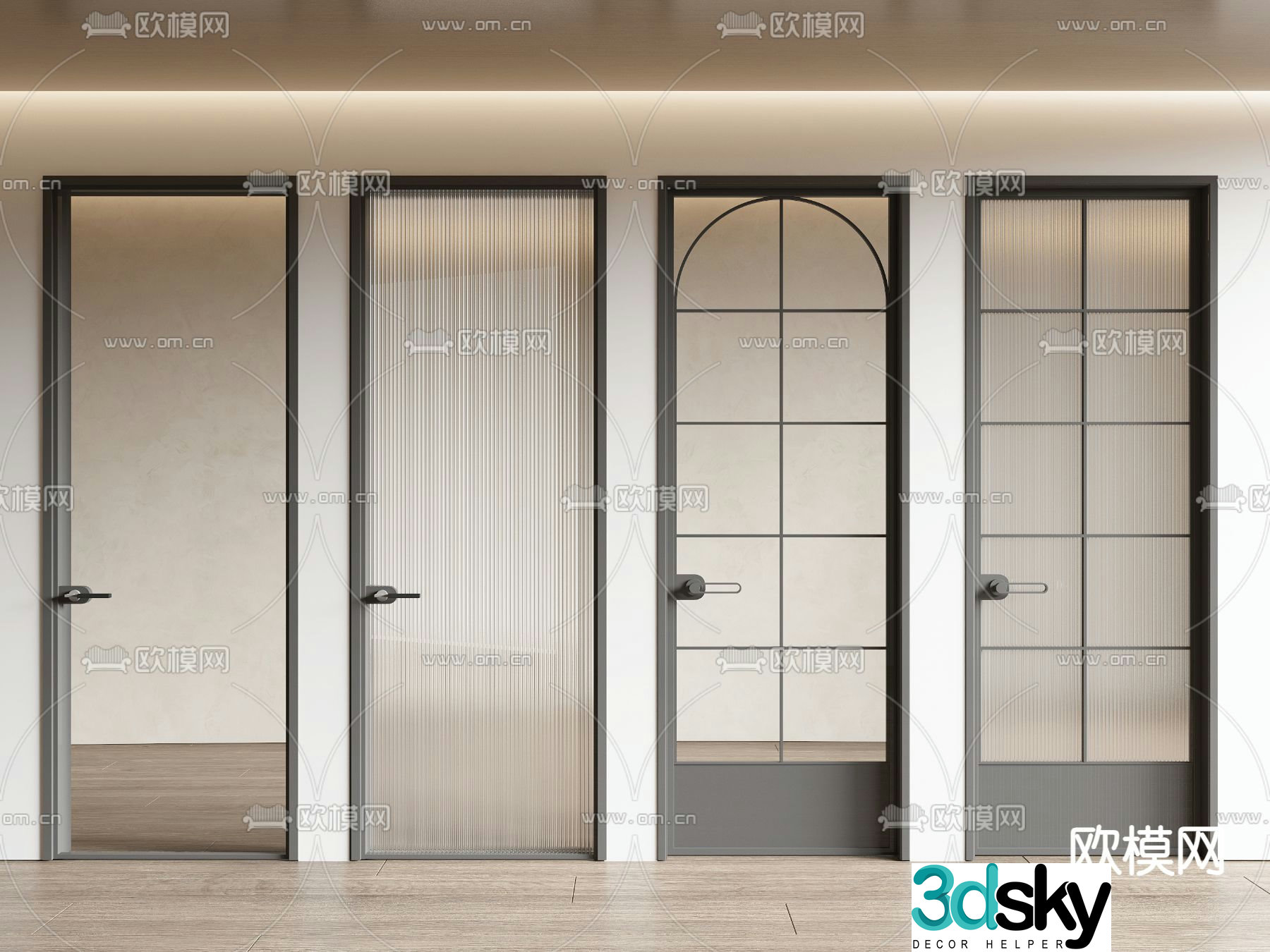 French glass door kitchen and bathroom door swing door 3d model