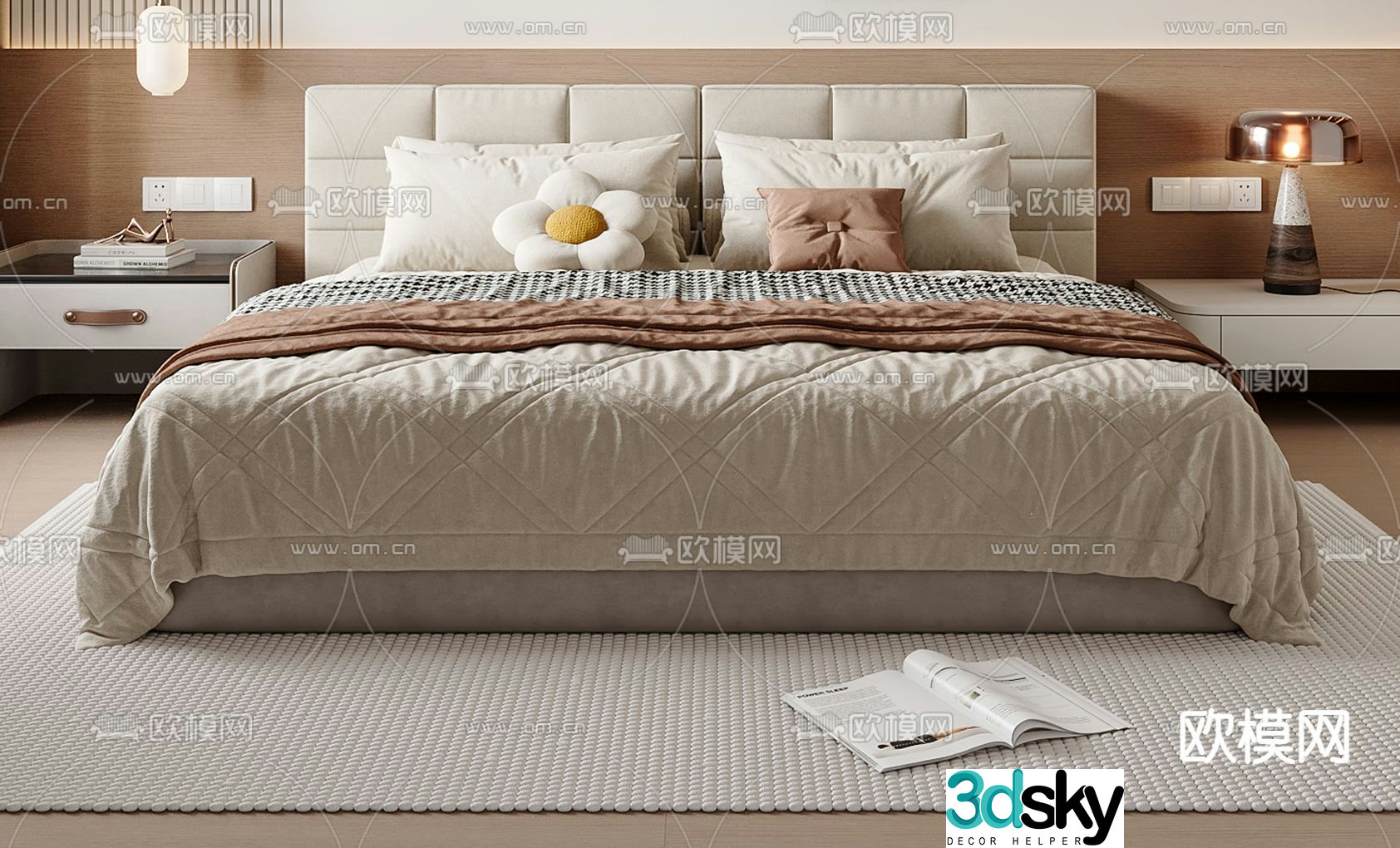 Cream style double bed 3d model