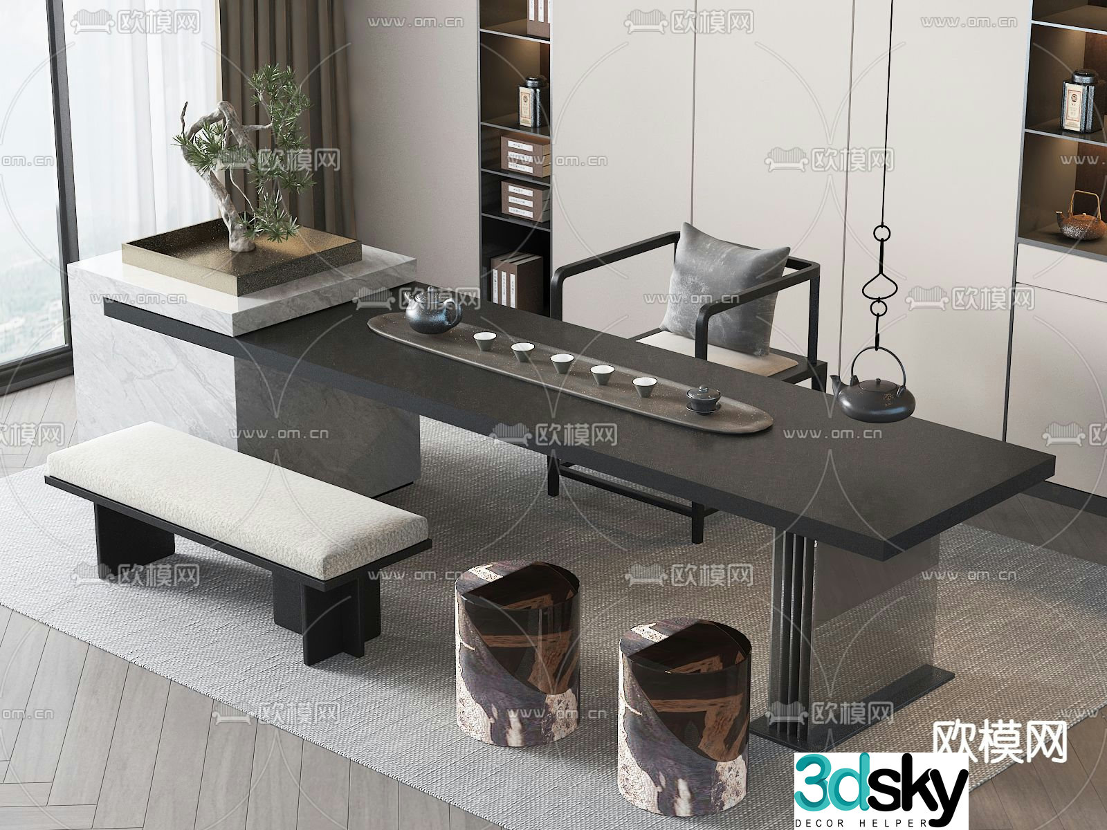 New Chinese style tea table tea table 3d model