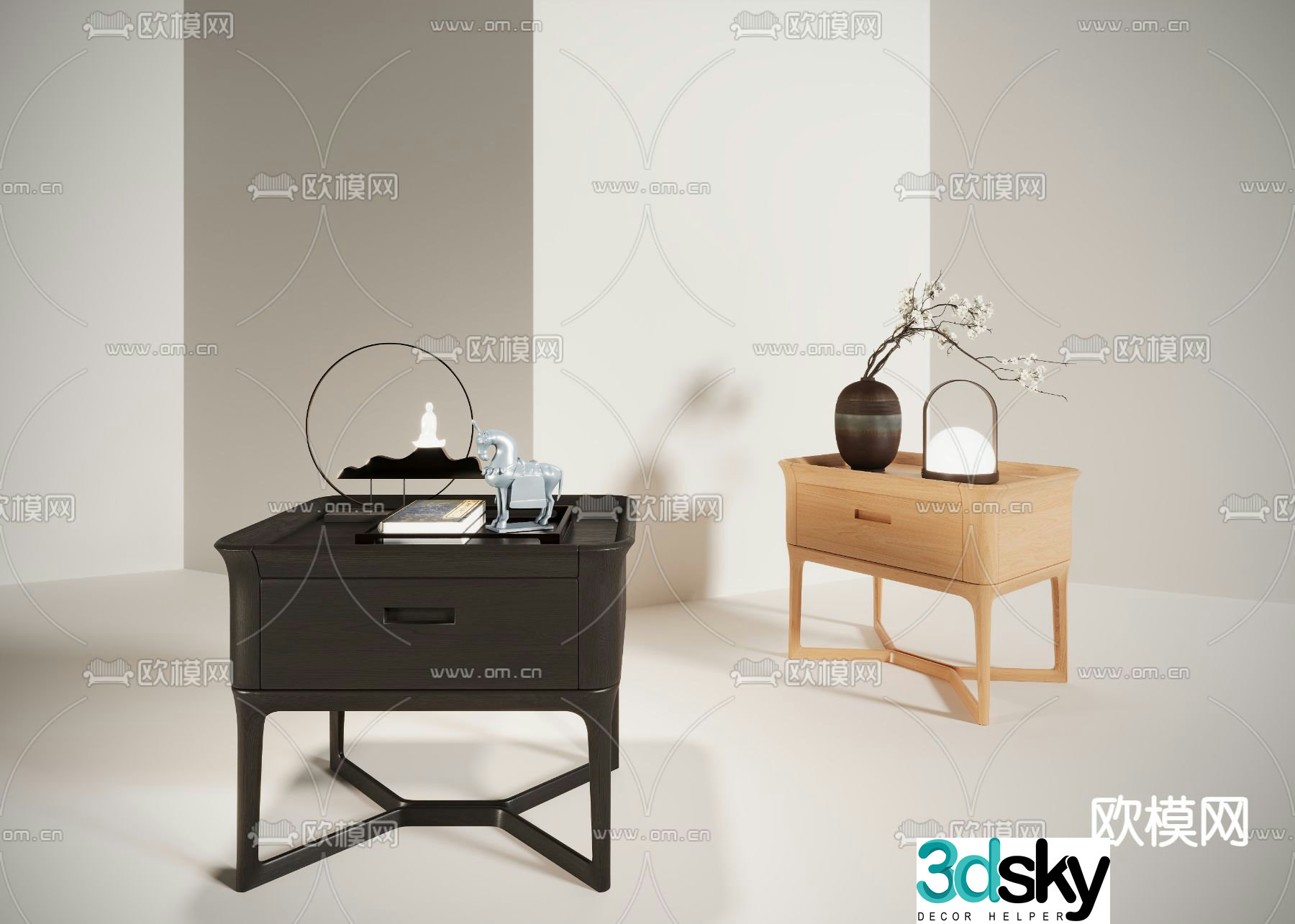 New Chinese style bedside table 3d model