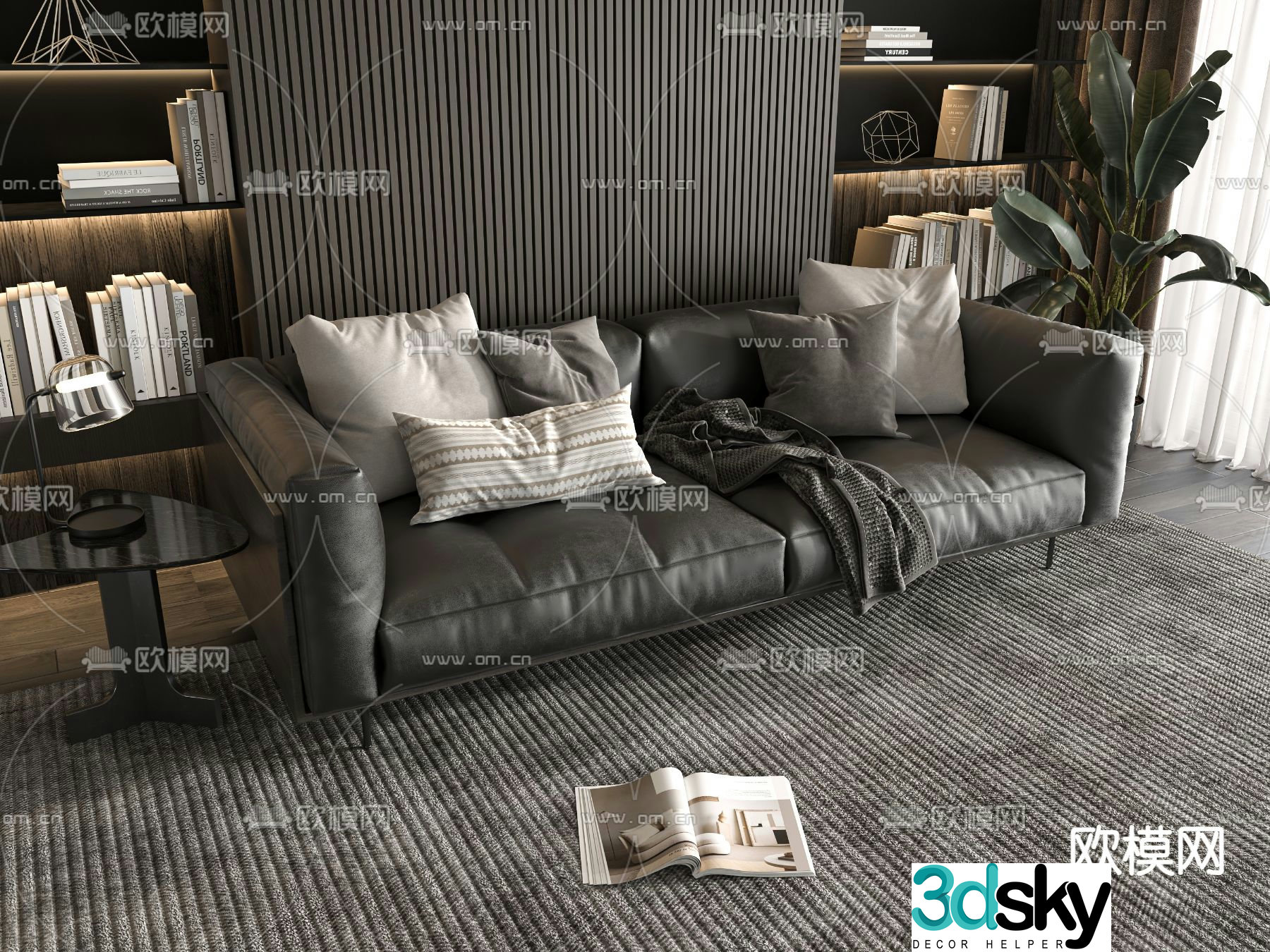 Double sofa leather sofa 3d model