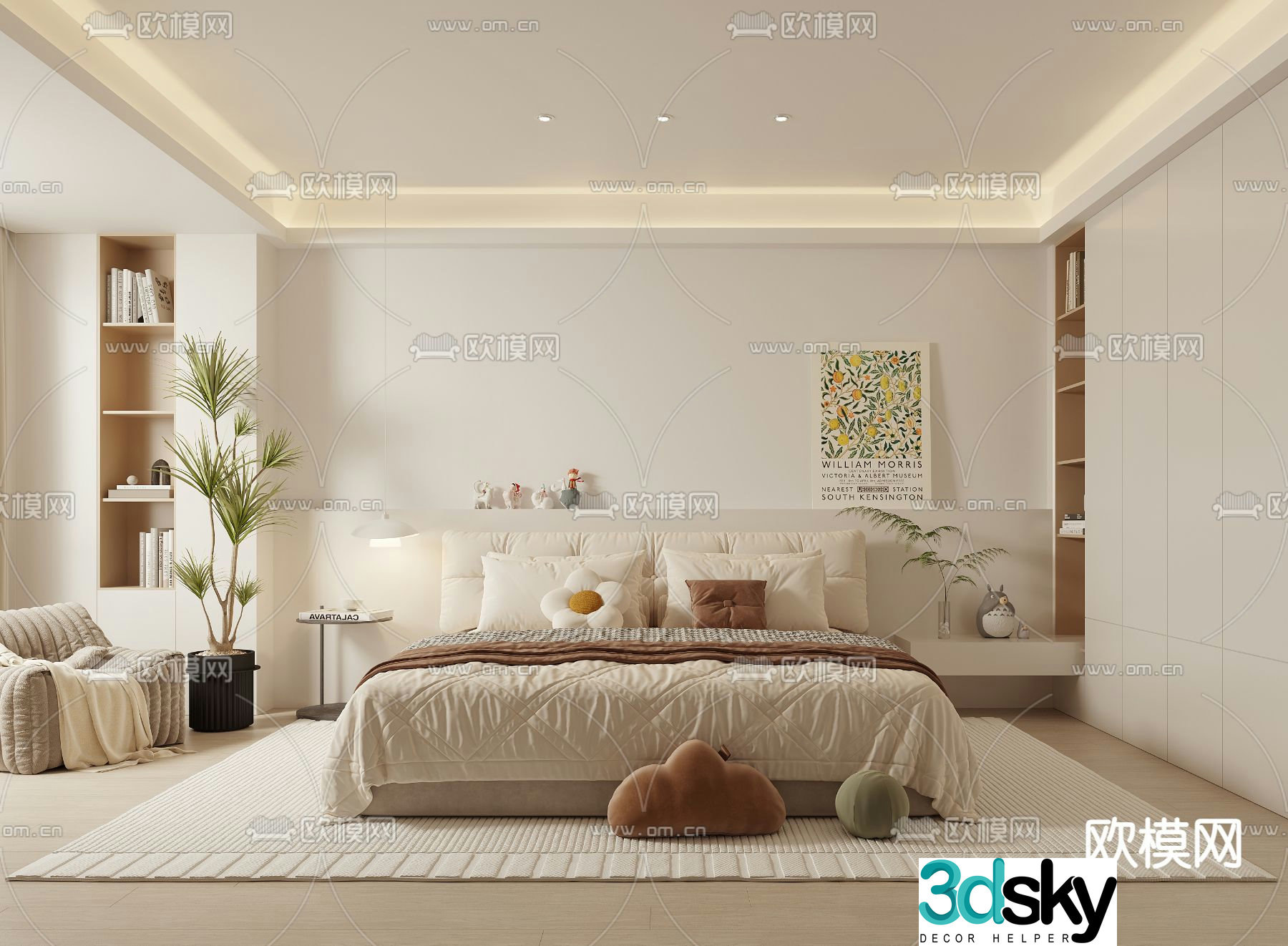 Creamy Bedroom Master Room 3D Model