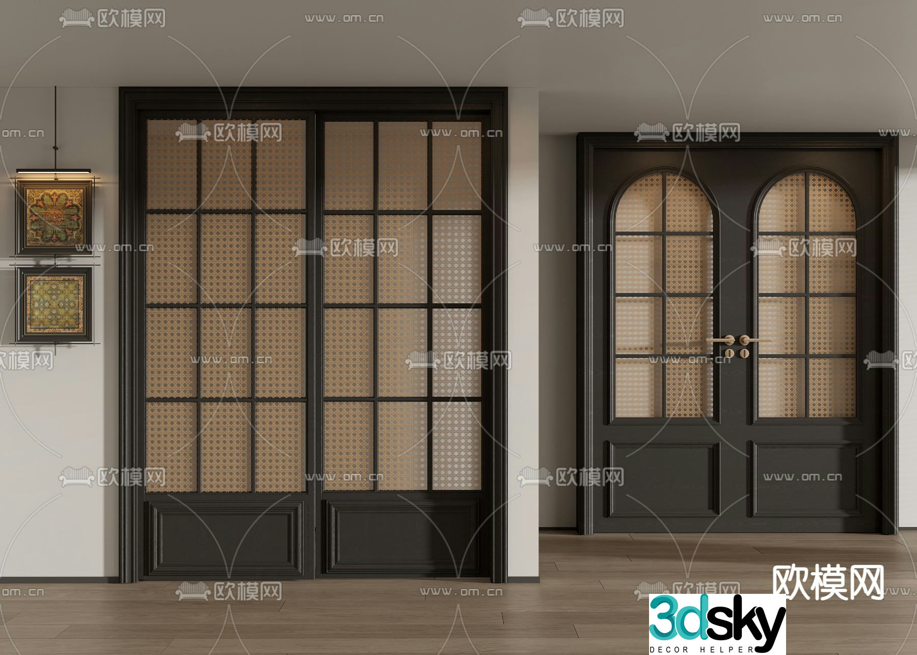 Medieval style sliding door double door kitchen door 3d model