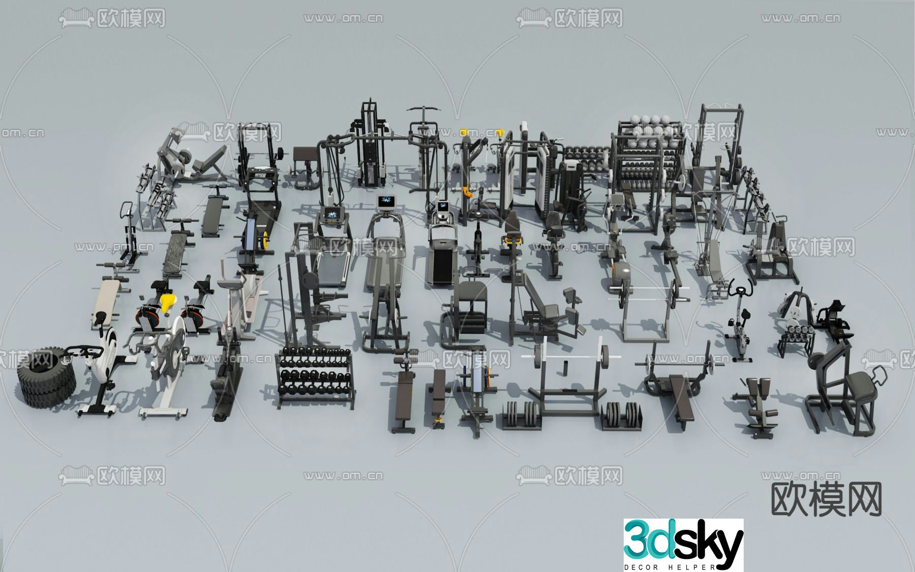 Fitness equipment treadmill spinning 3d model