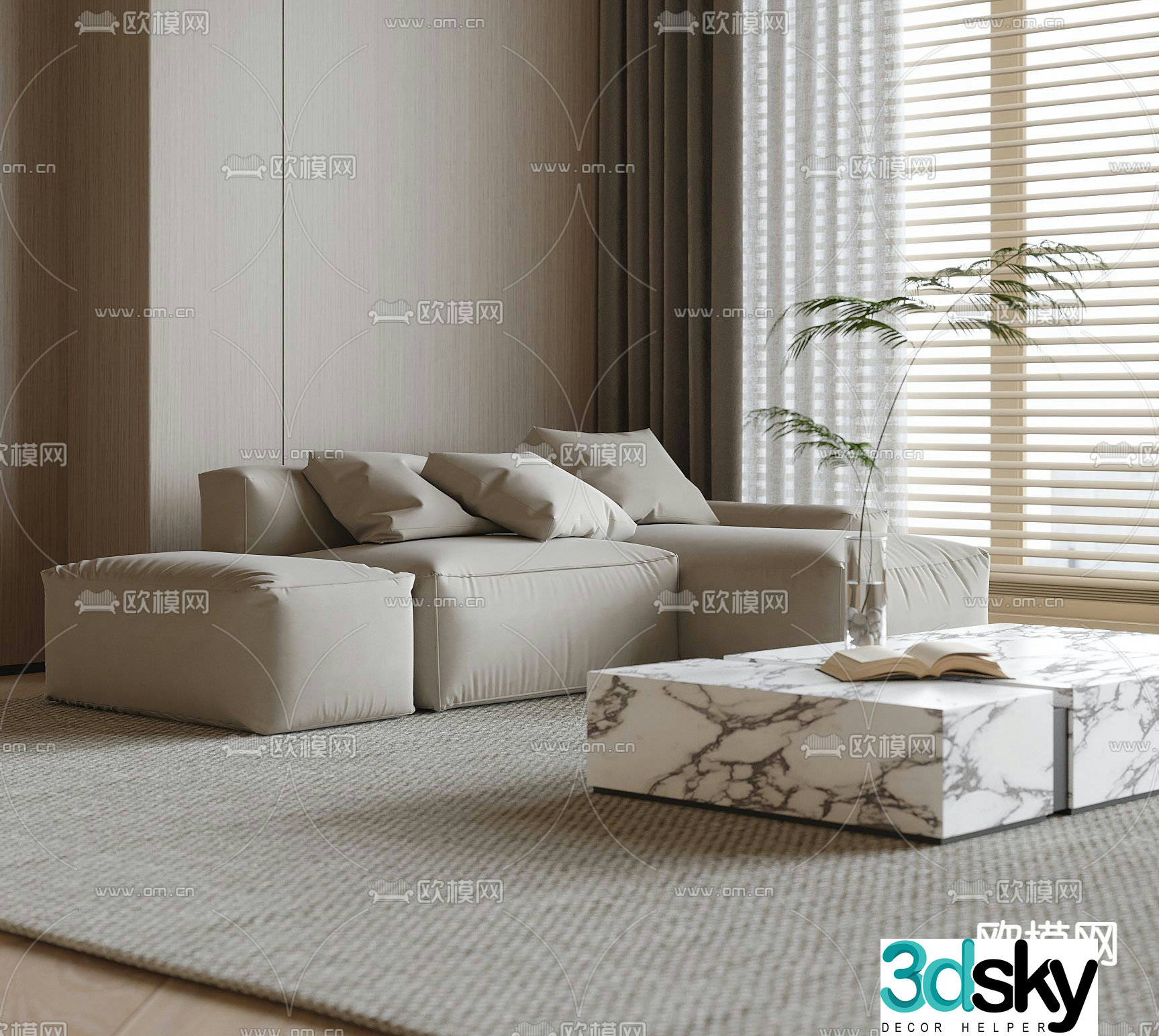 Multi-person sofa upholstered sofa 3d model