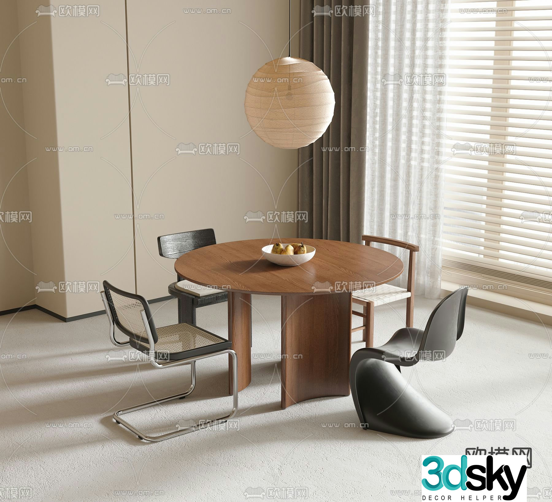 Medieval style dining table and chairs round dining table 3D model